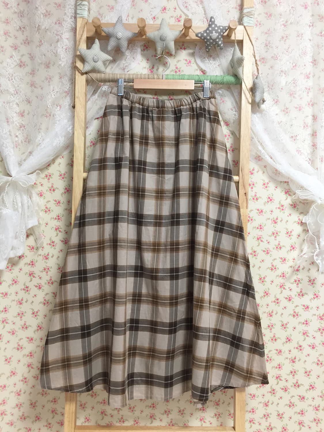 빈티지 모리걸 브라운 체크 스커트 상품이미지1
