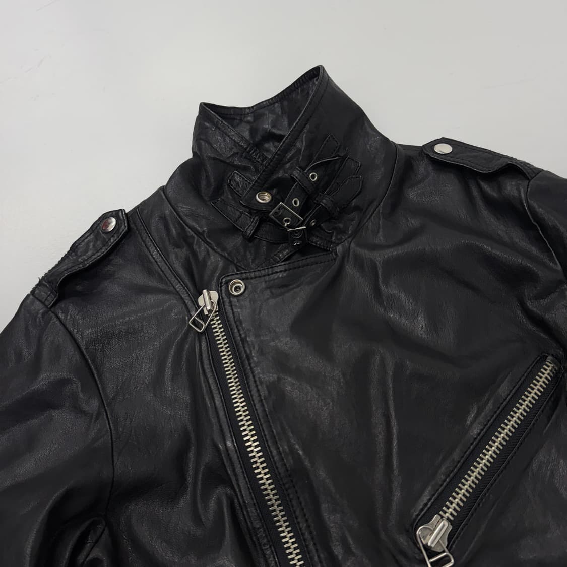 바이커 리얼레더 양가죽 사선 라이더 가죽자켓 상품이미지4