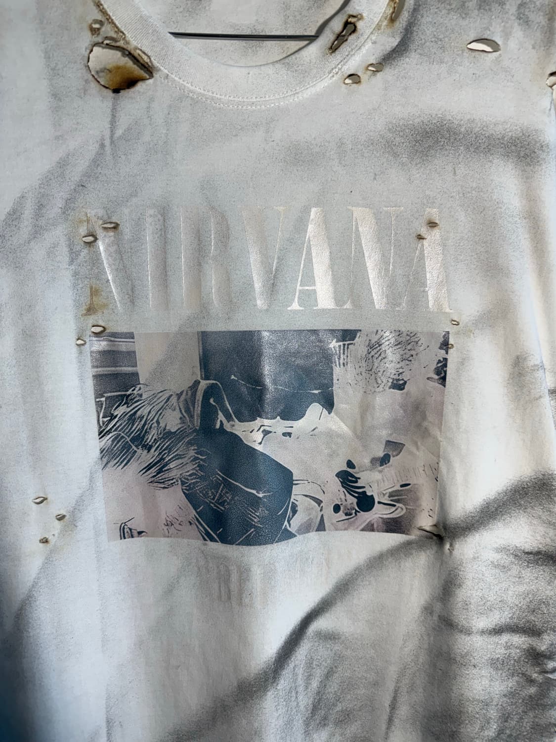 빈티지 너바나 프린팅 디스트로이드 그릴드데미지 반팔 상품이미지3