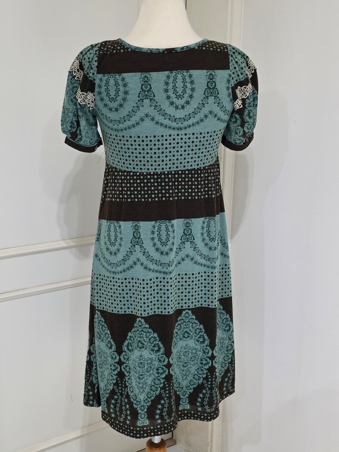 일본빈티지)스즈코모리걸 민트초코라떼갸루 레이스 에스닉 퍼프 로걀원피스 상품이미지2