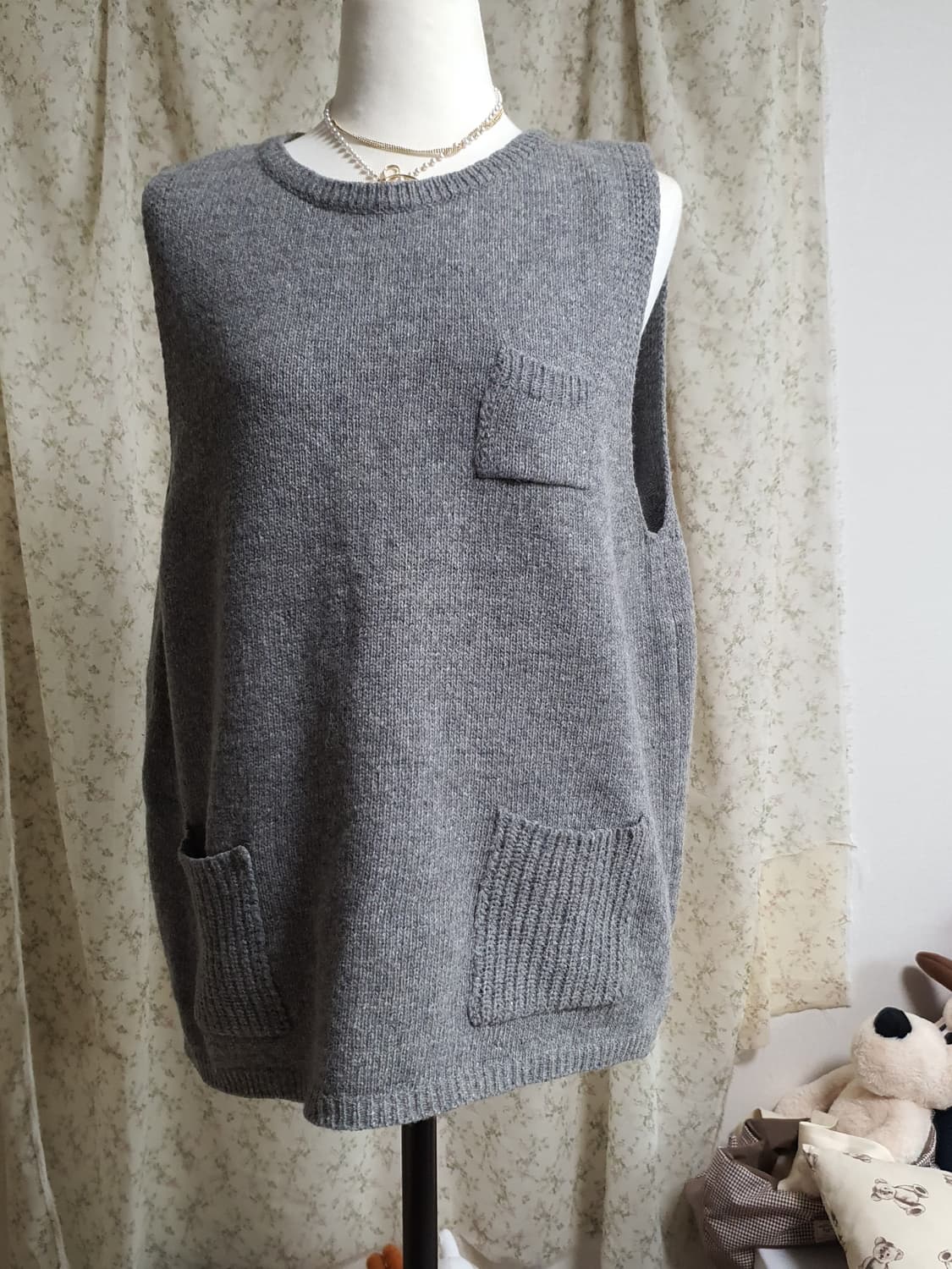[빈티지] 포켓 니트 조끼 그레이 모리걸 상품이미지2