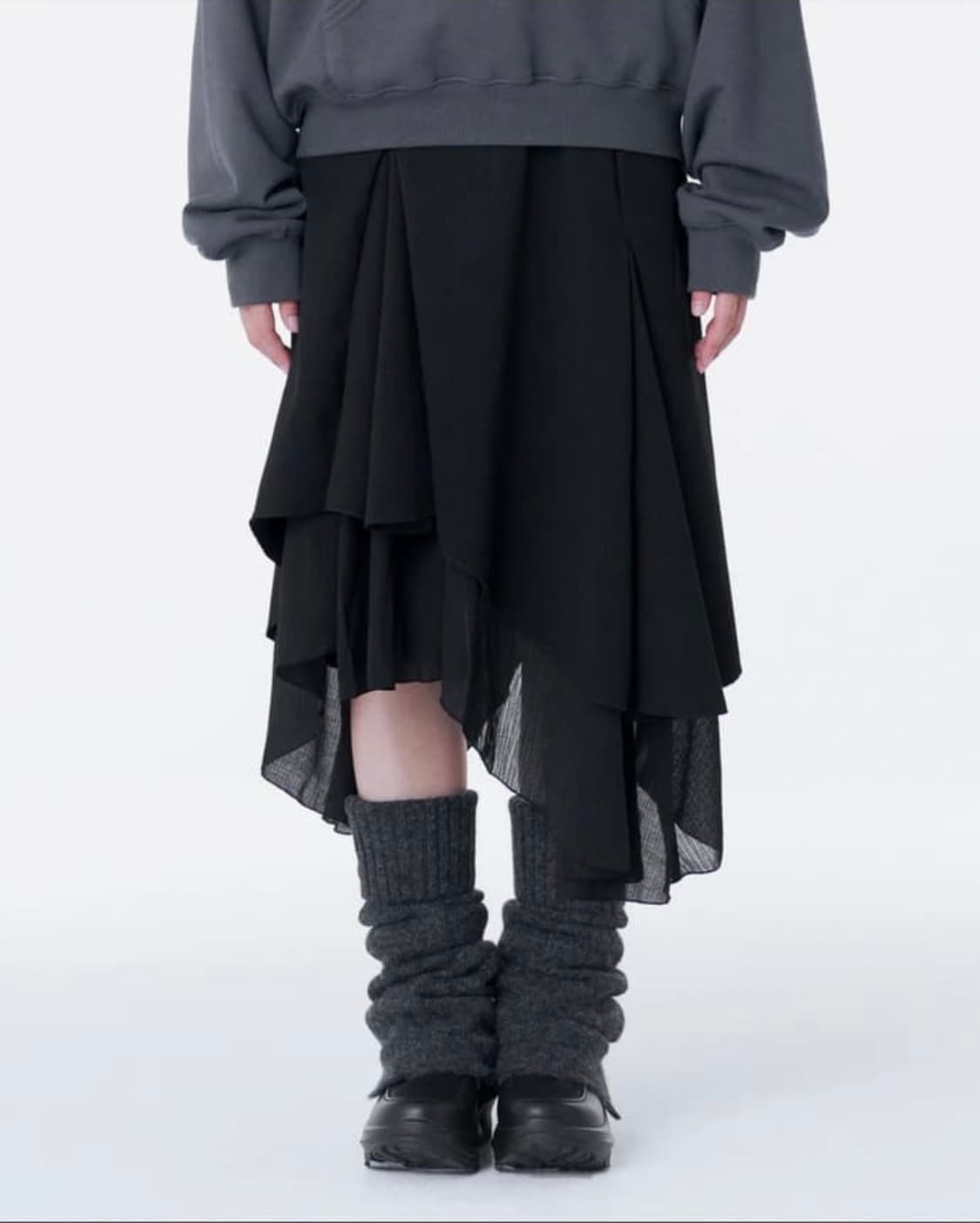 Unbalanced layered skirt BLACK 1사이즈 상품이미지1