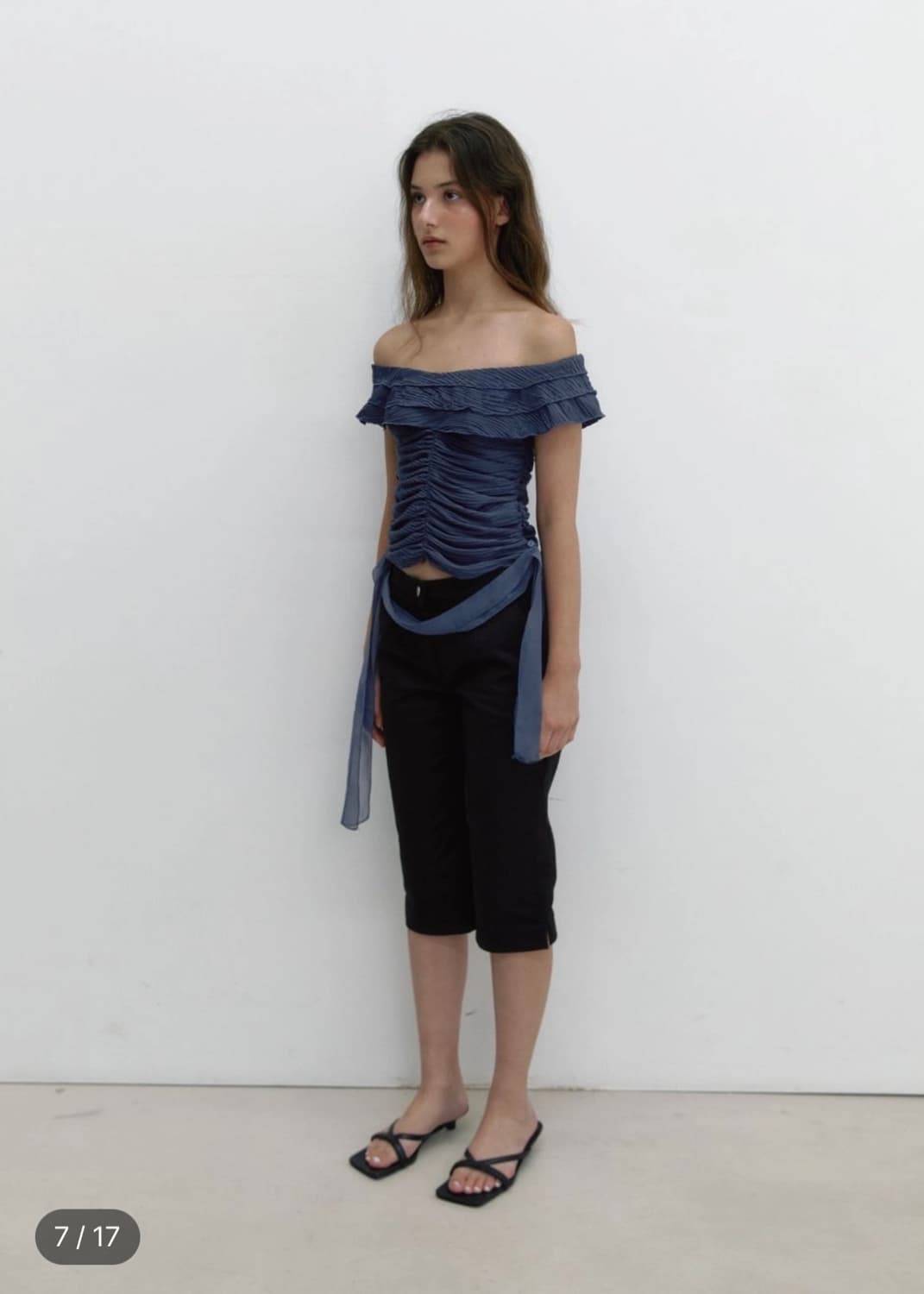 아수라-WAVE JACQUARD FRILL T (NAVY) 상품이미지3