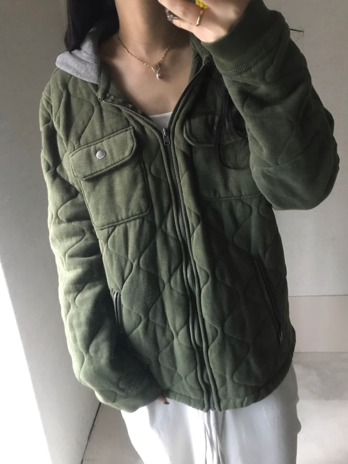 홀리스터 카키 후드 누빔 패디드 자켓 상품이미지4