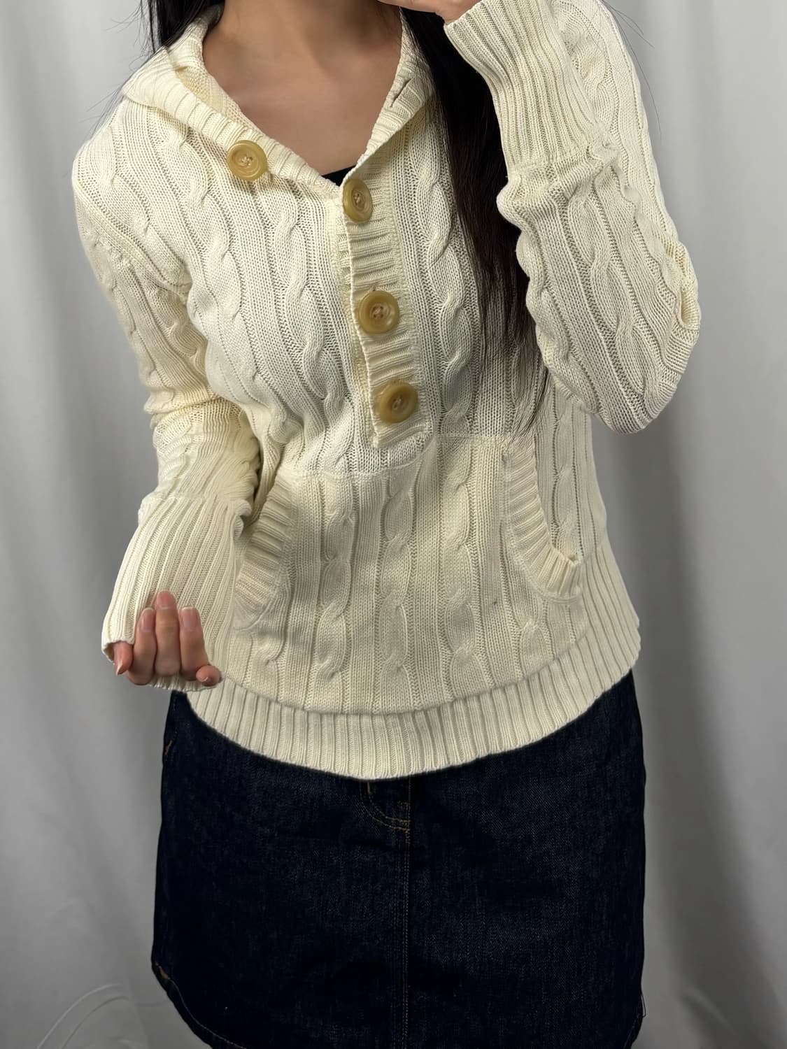 타미힐피거 아이보리 니트 후드 상품이미지2