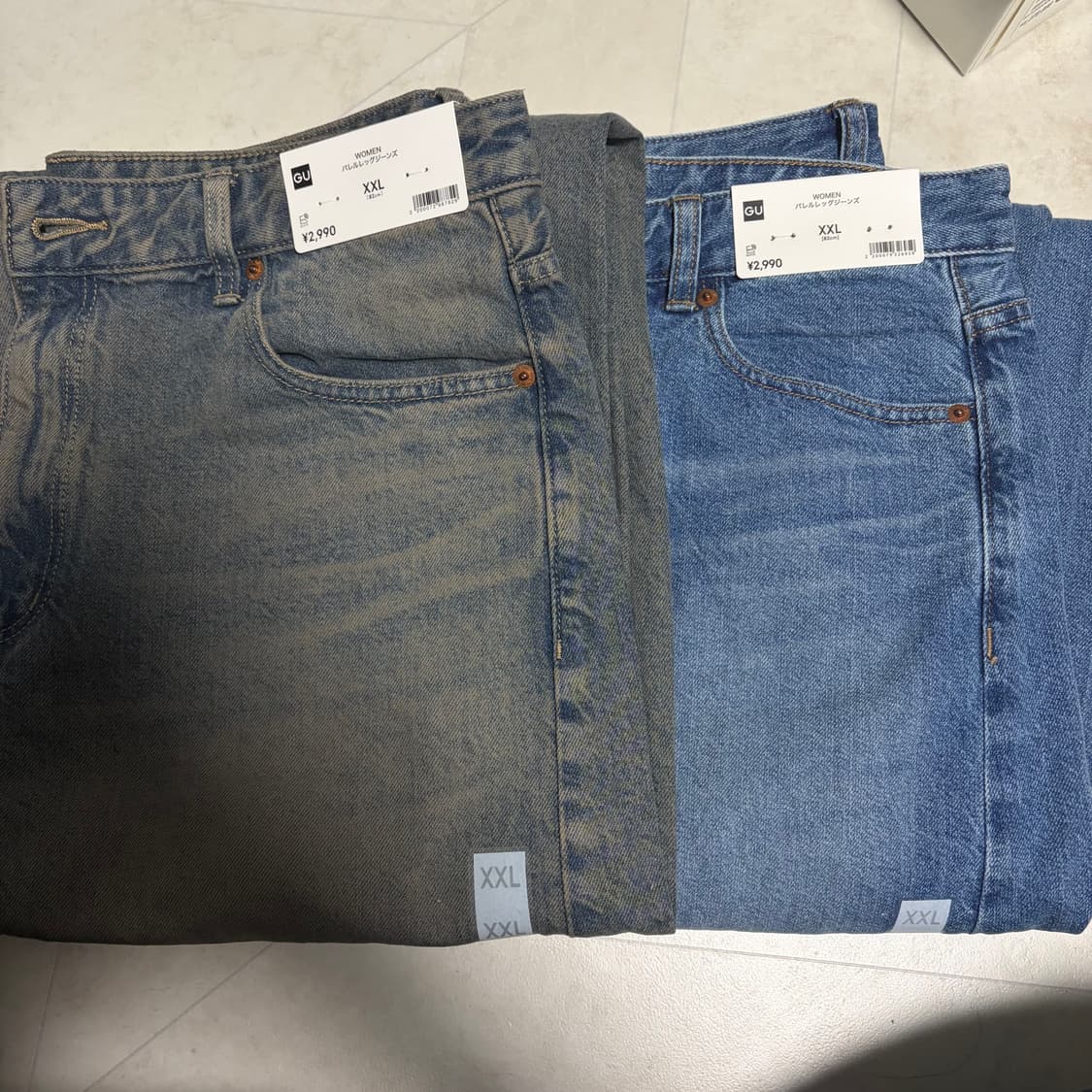 새상품(XXL)유니클로 GU 배럴레그진 여성 데님팬츠 일괄 상품이미지1
