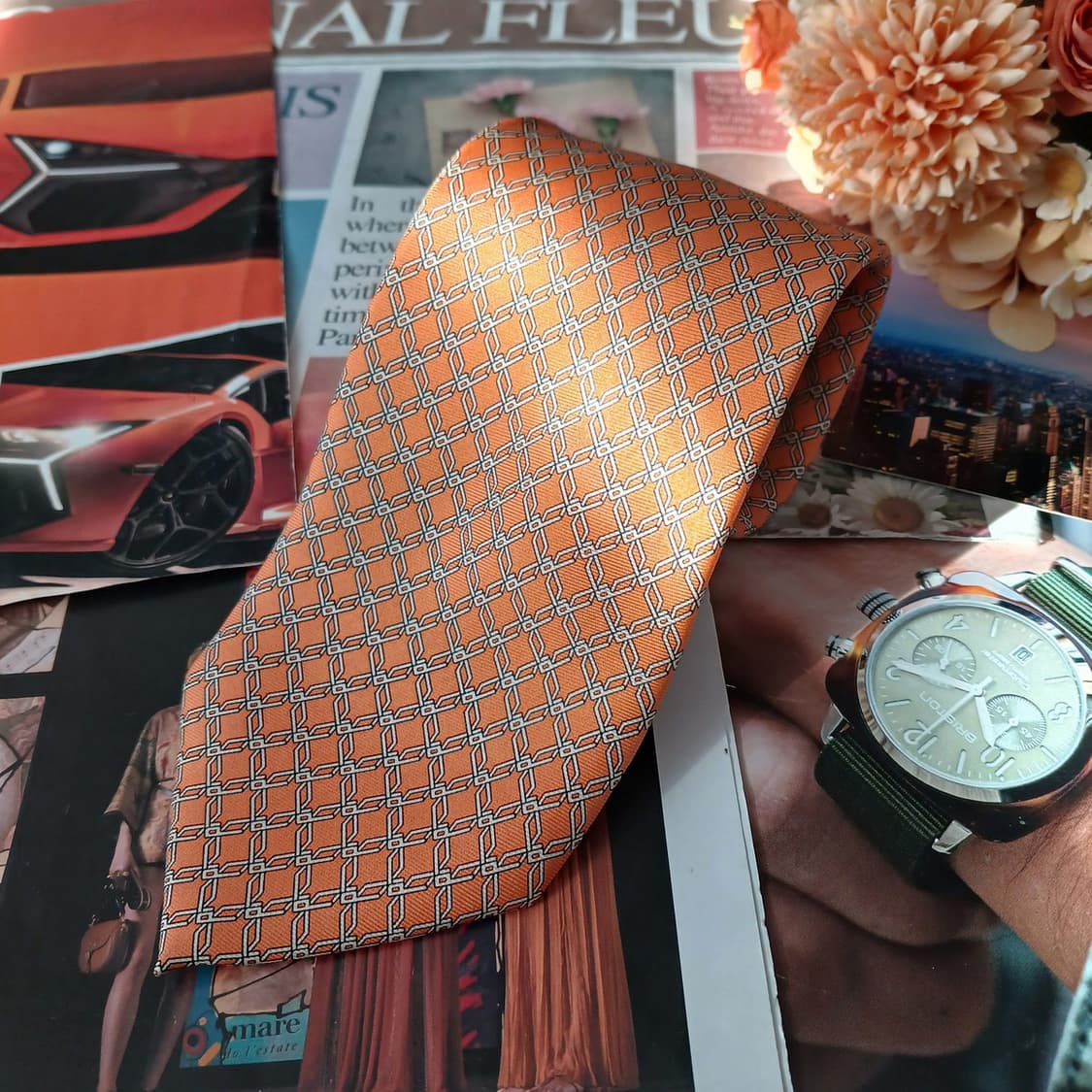 던힐 실크 오렌지 패턴 넥타이 8.9cm A+등급 A19270
 상품이미지2