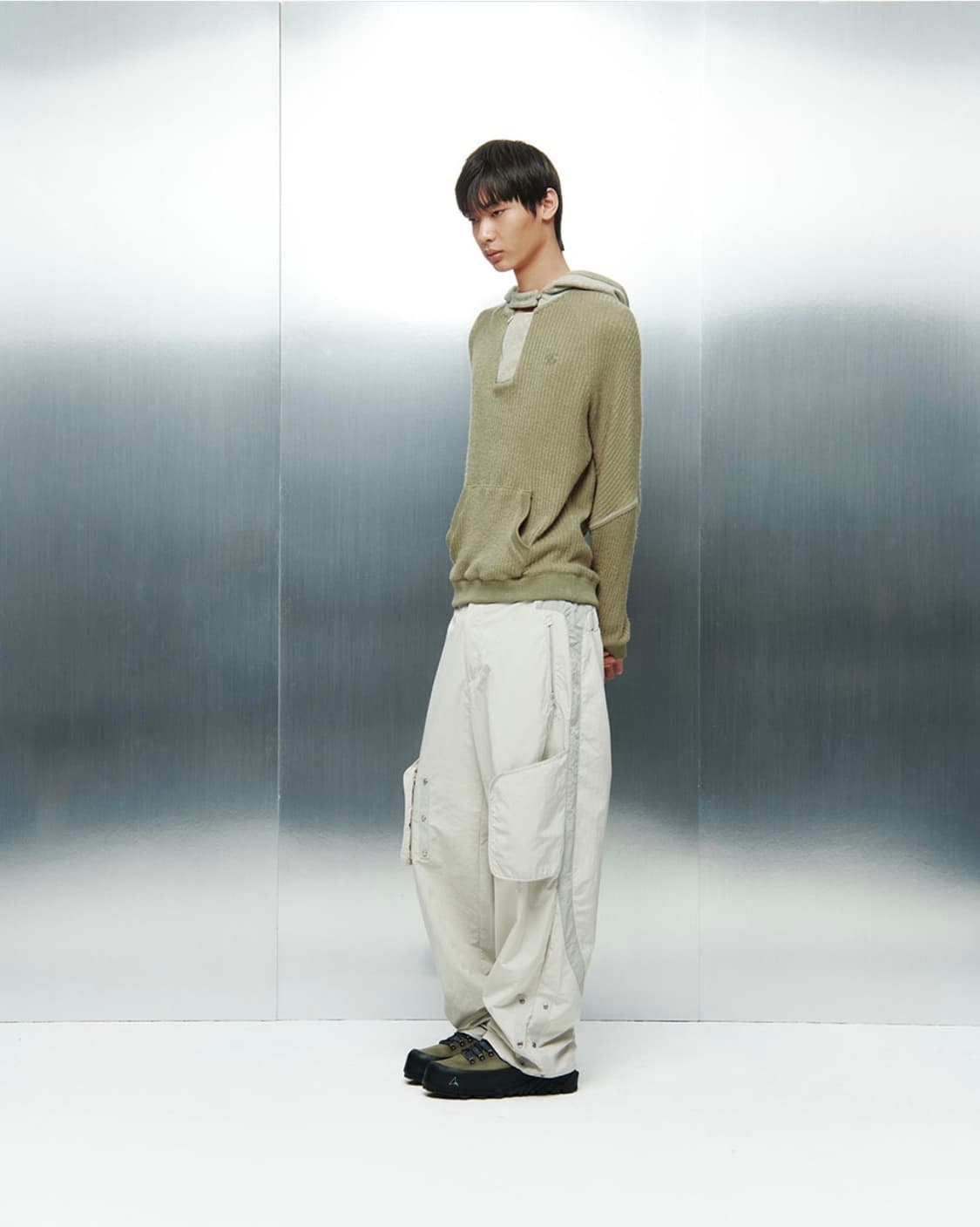 산산기어 리브드 후디 니트 카키 상품이미지2