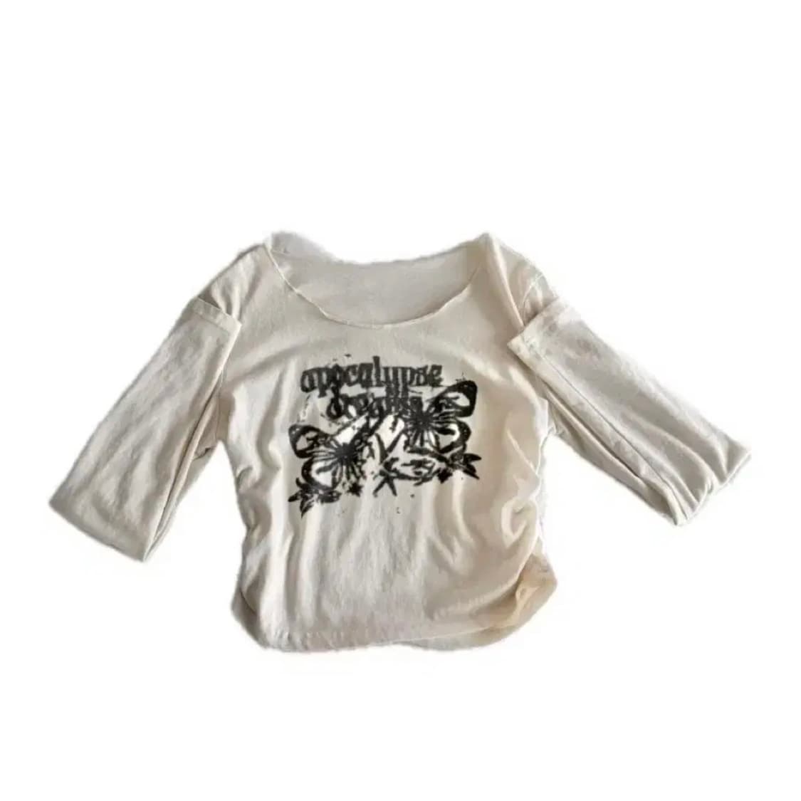 y2k vintage butterfly shirring crop T 상품이미지3