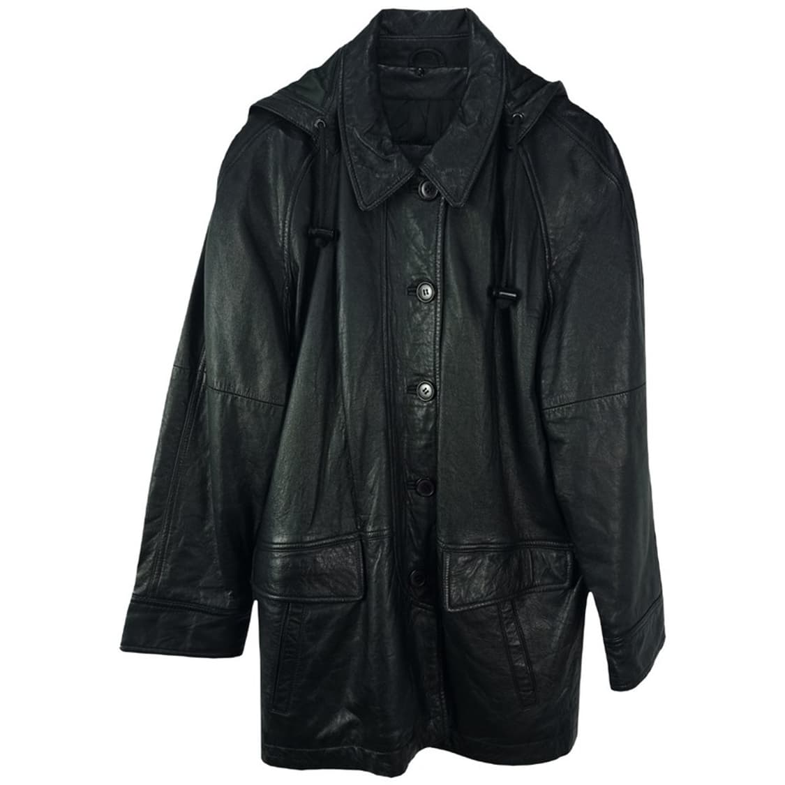 [빈티지] 리얼 쉽스킨 양가죽 후드 레더 코트 M18619 상품이미지2