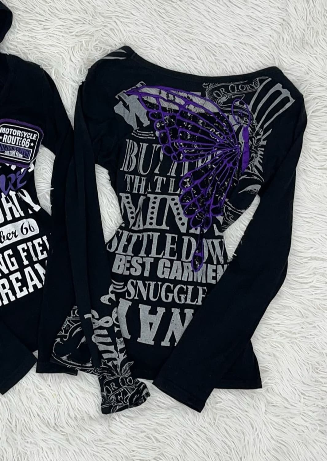 빈티지 버터플라이 나비 시스루 롱슬리브 티셔츠 상품이미지1