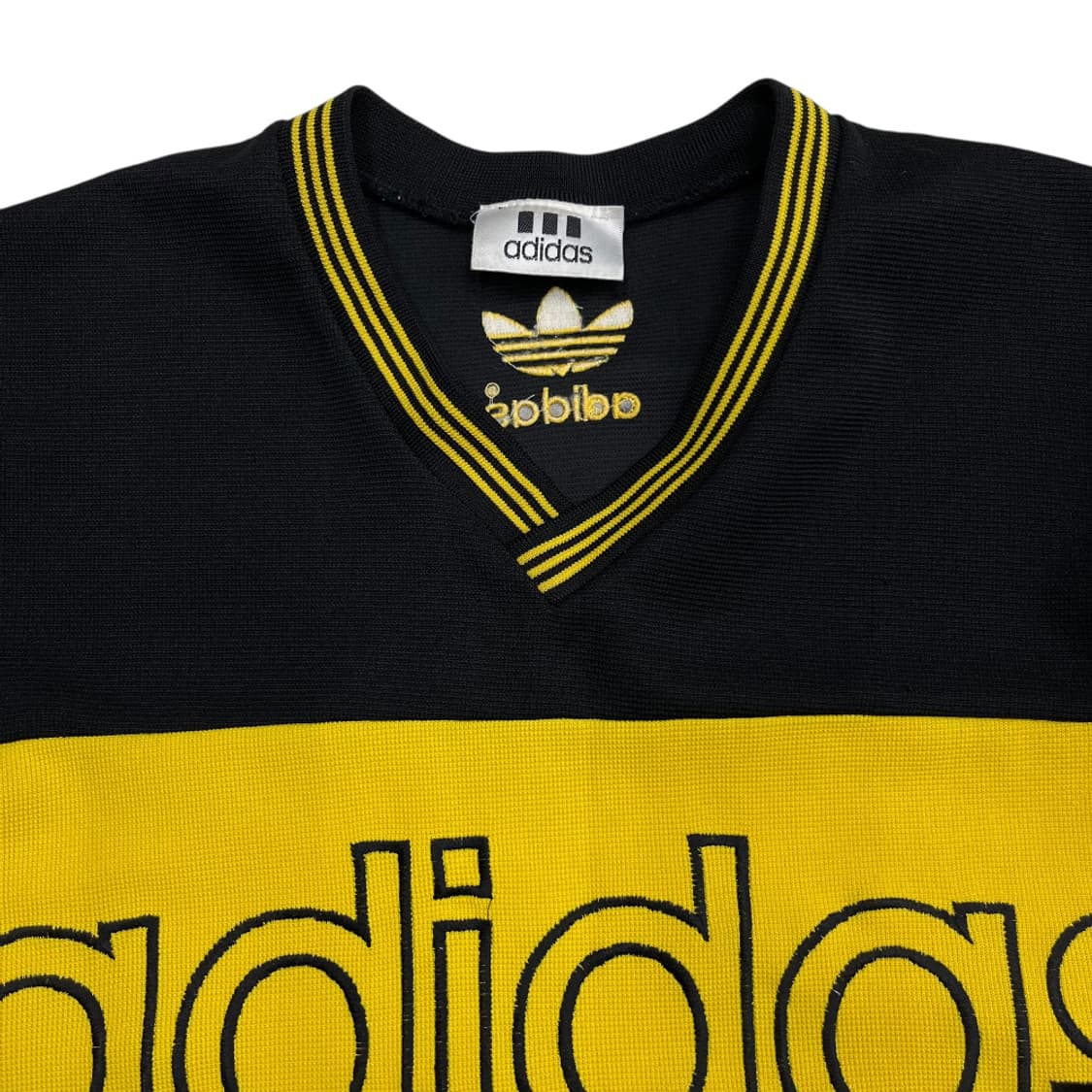 90s 아디다스 옐로우 배색 블랙 빈티지 하프 셔츠 상품이미지4