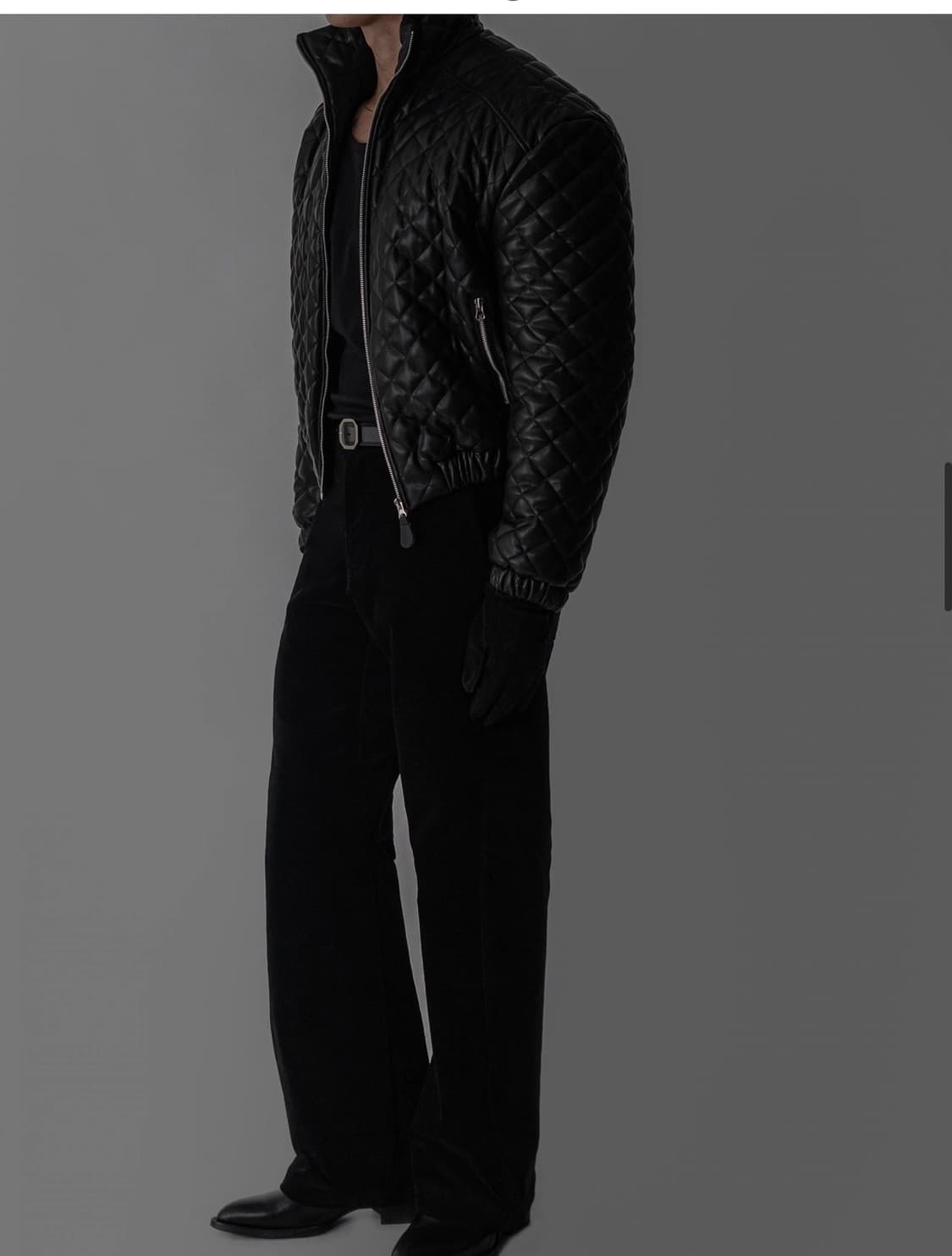 퀼팅 크롭 레더 자켓 봄버 패딩 / xl 105 상품이미지2