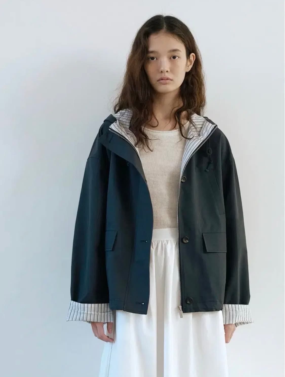 유라고 스트라이프 후드 숏 점퍼 상품이미지2