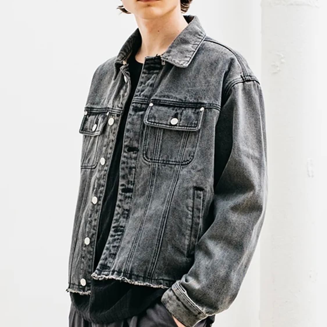 커스텀) 바스틱 클린 로우 컷 넥 집 데님 자켓 블랙 청자켓 상품이미지5