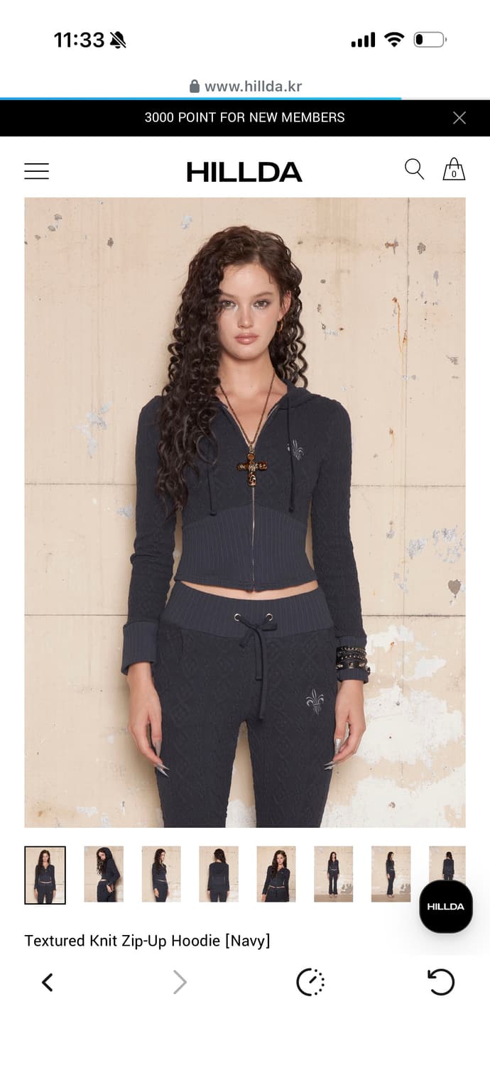 Hillda 힐다 텍스처드 니트셋업 네이비 Textured Knit Tr 상품이미지2