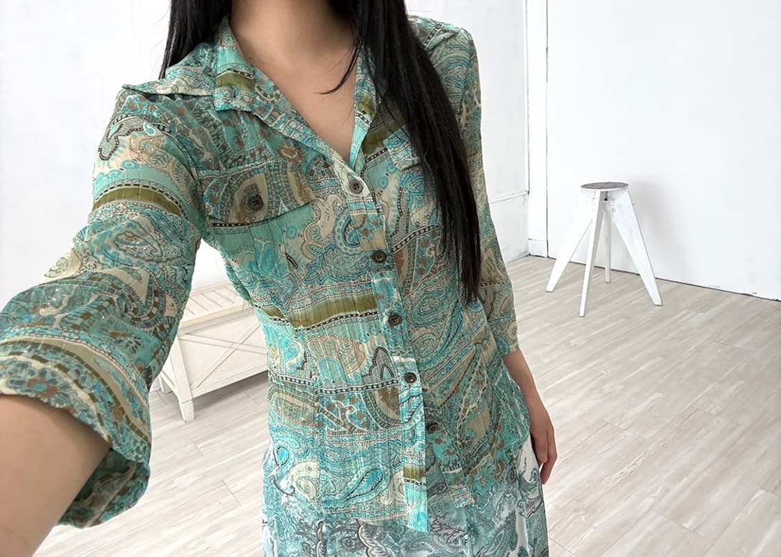 Mint Paisley Pleated Shirt 상품이미지1