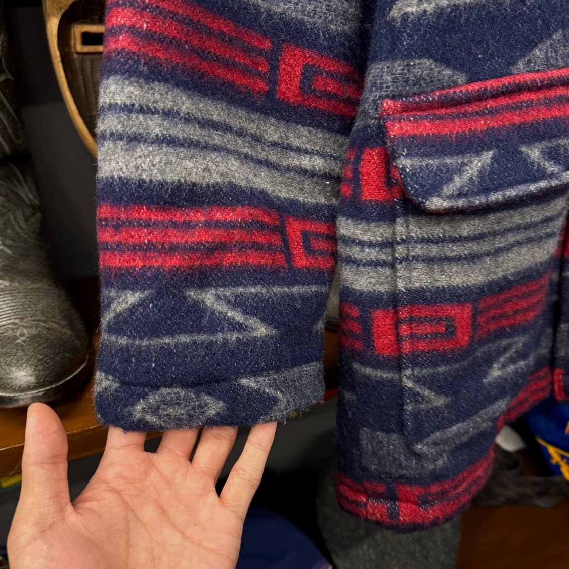 80s 켄터키 카디널 네이티브 아즈켓 패턴 쉐르파 코트 자켓 N241 상품이미지5