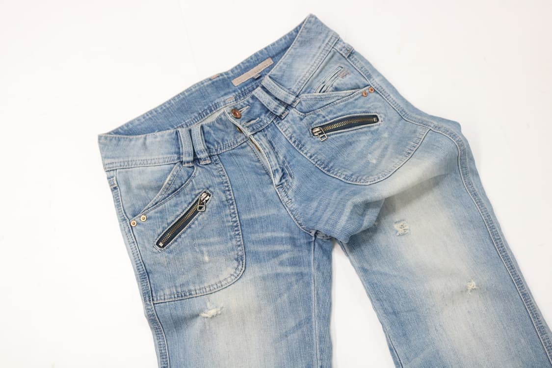 LJSICARLE 빈티지 지퍼 디테일 데미지 부츠컷 데님 팬츠 (2) 상품이미지3