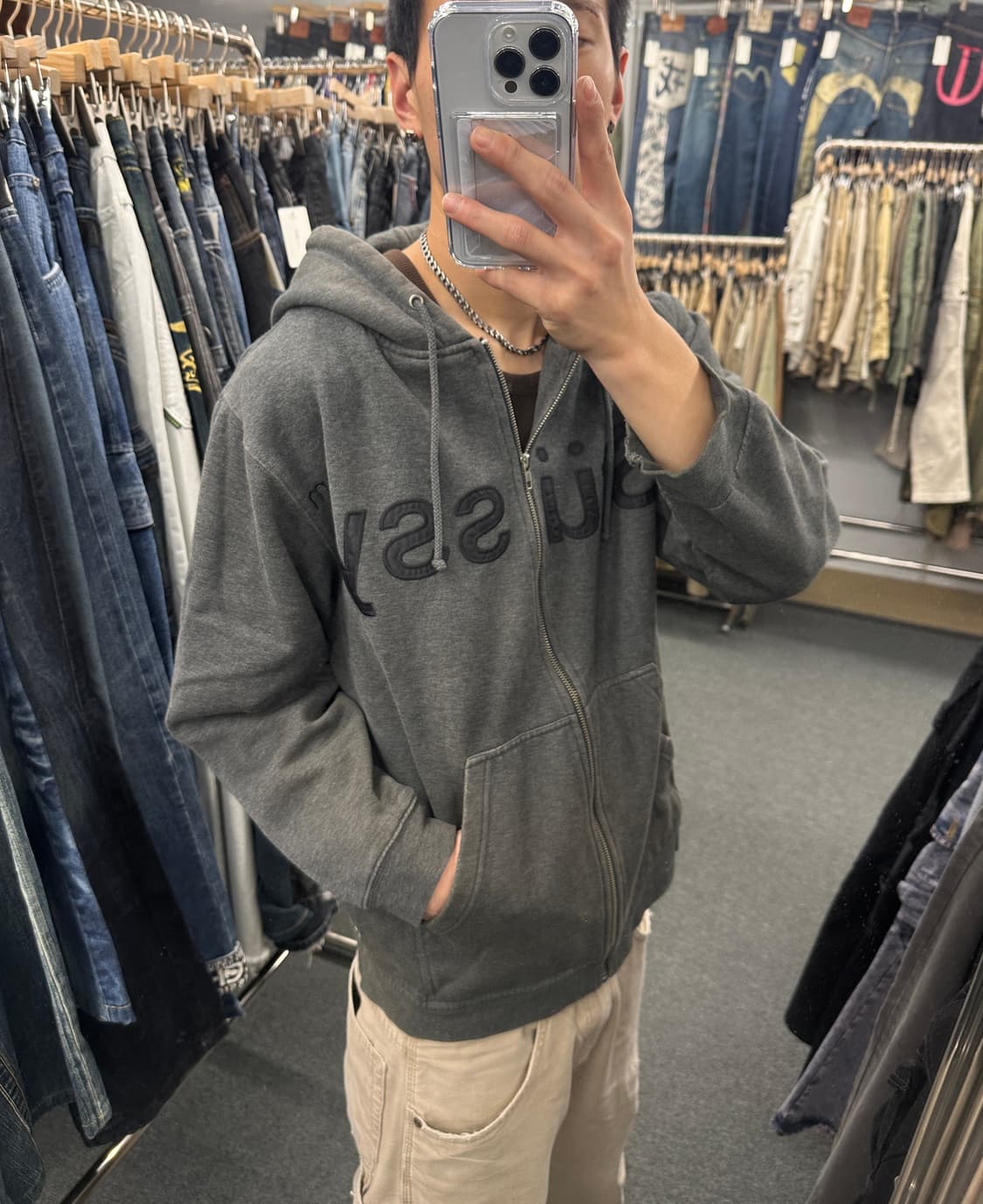 M) 00s 스투시 차콜 후드집업 상품이미지1