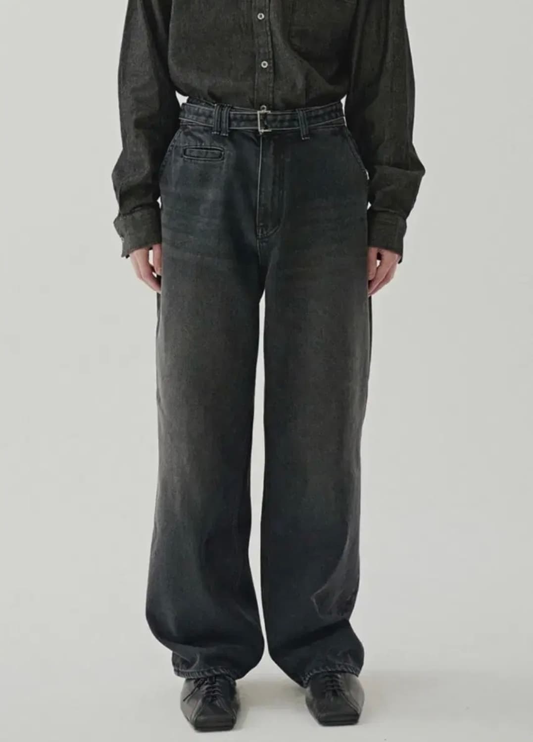 노운 벨티드 데님 팬츠 차콜(흑청) 1사이즈 상품이미지1