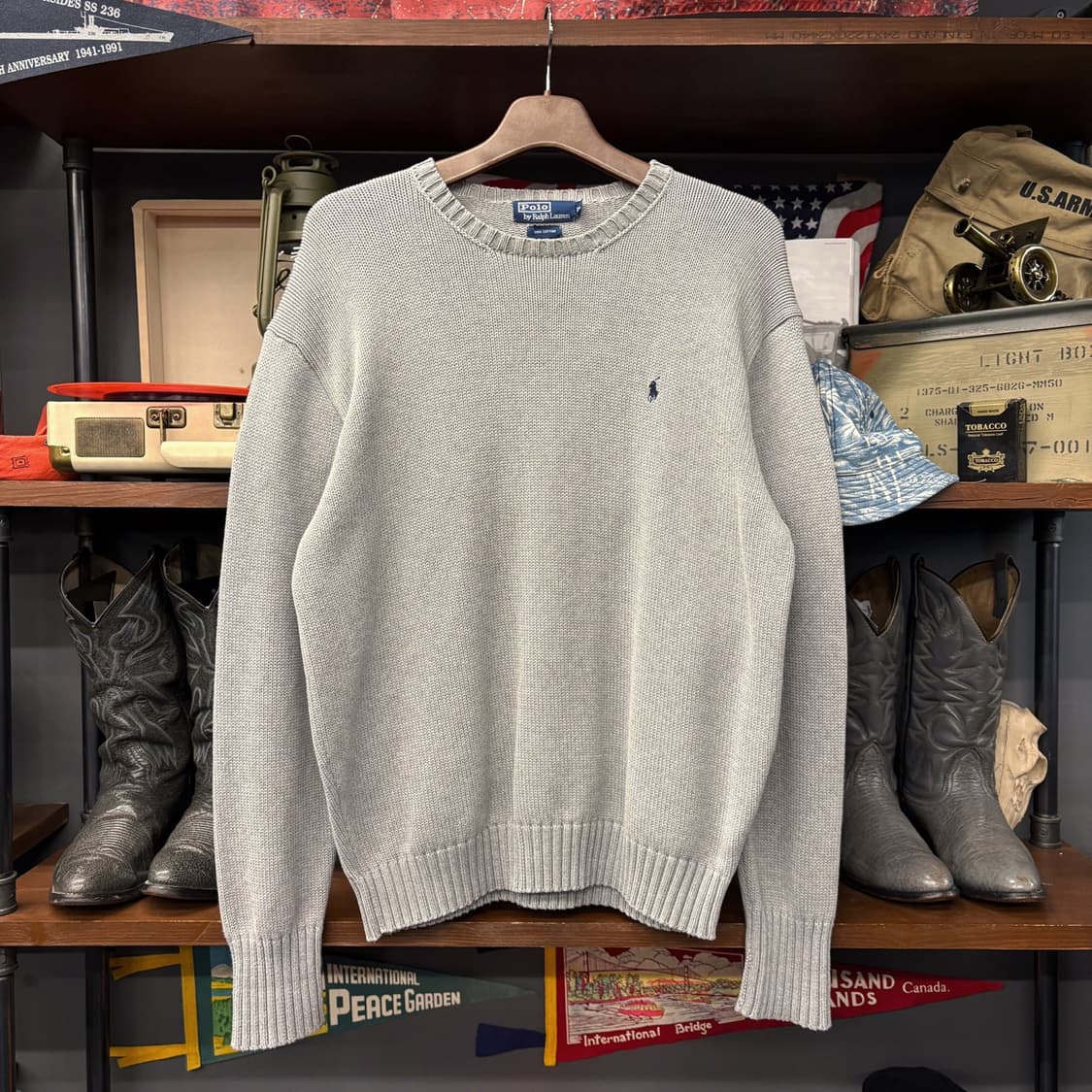 00s 폴로 랄프로렌 플레인 코튼 크루넥 니트 스웨터 그레이 N722 상품이미지1