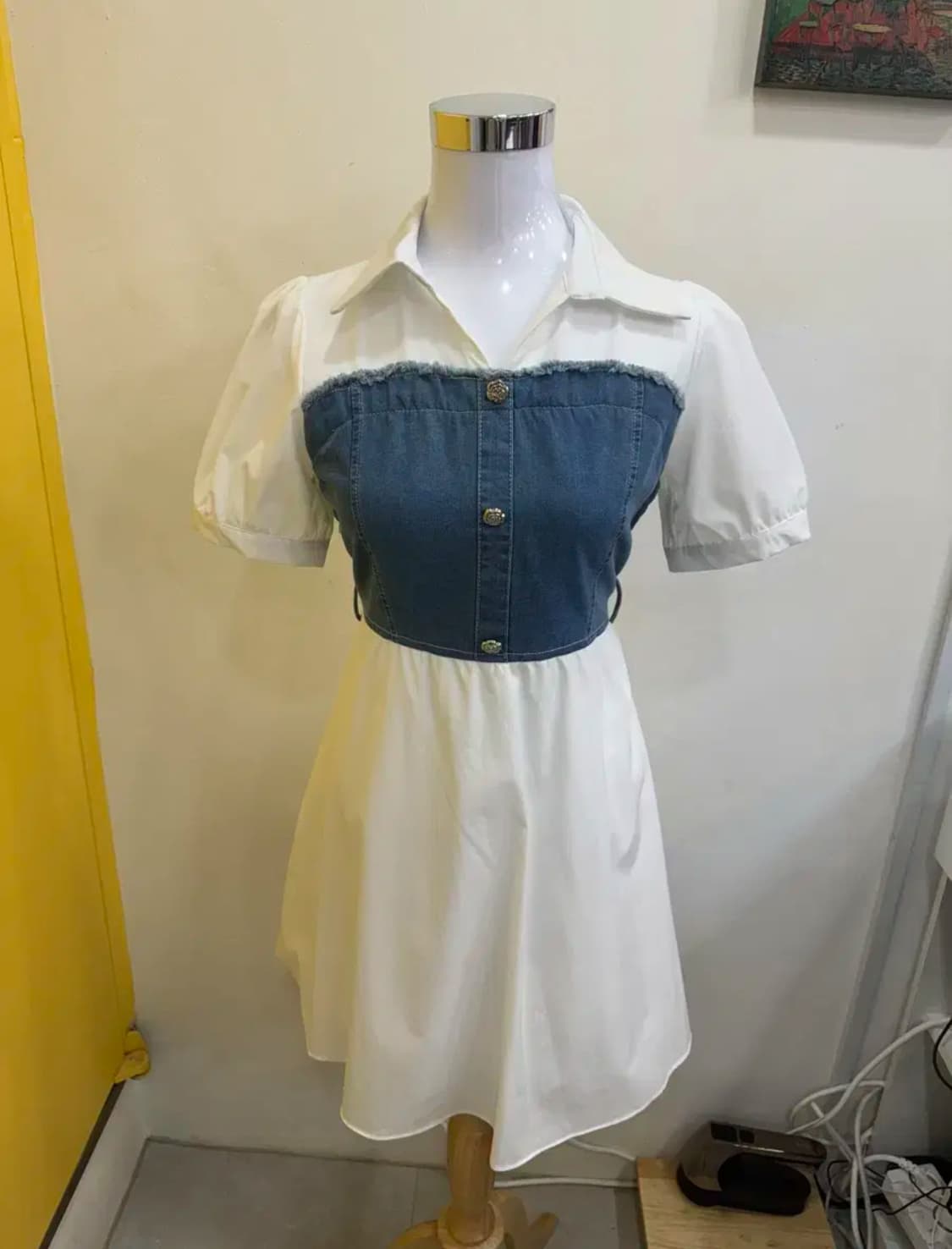 vtg 데님 배색 셔츠 원피스 상품이미지1
