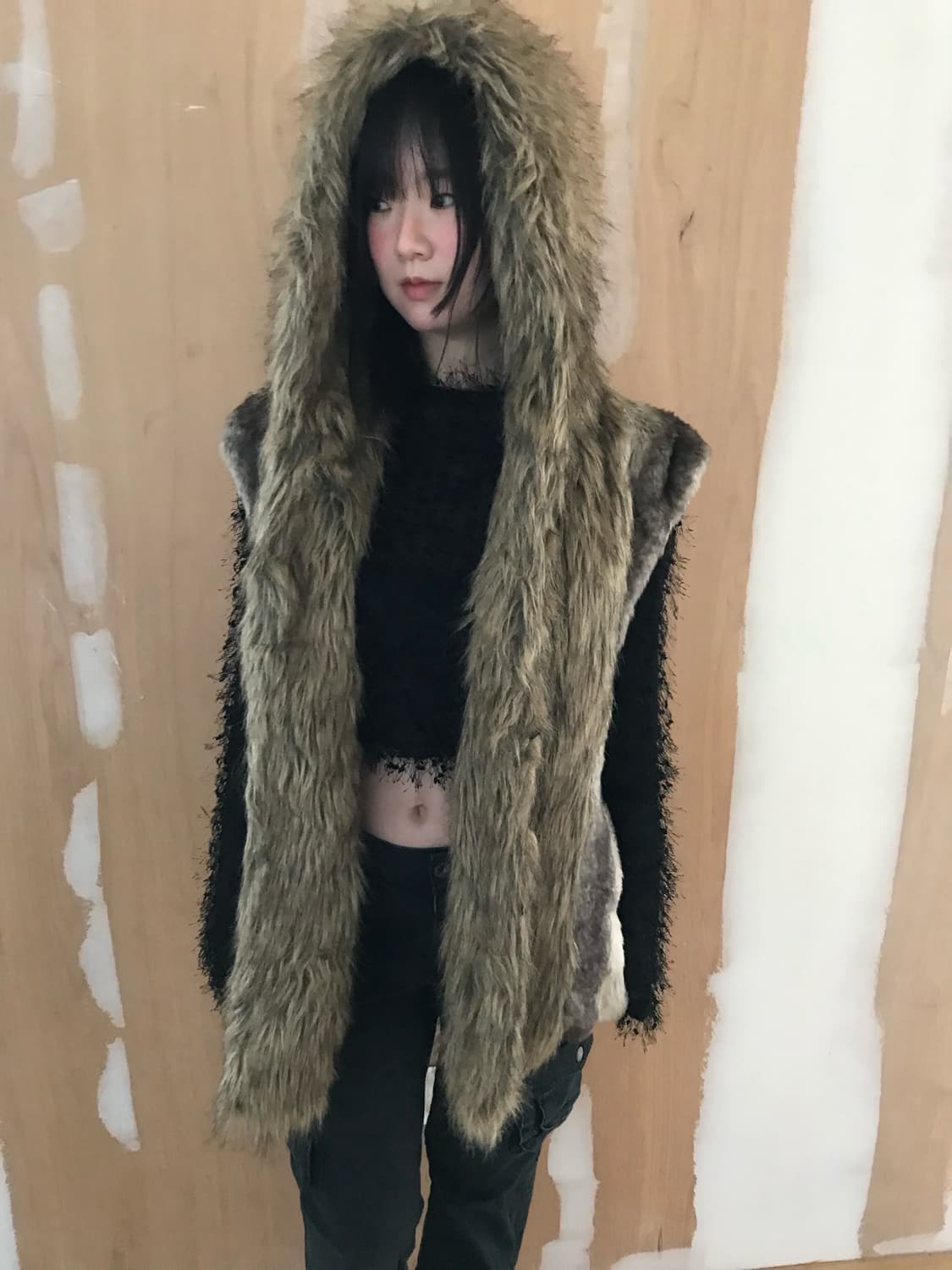 vintage fur hood vest 상품이미지2