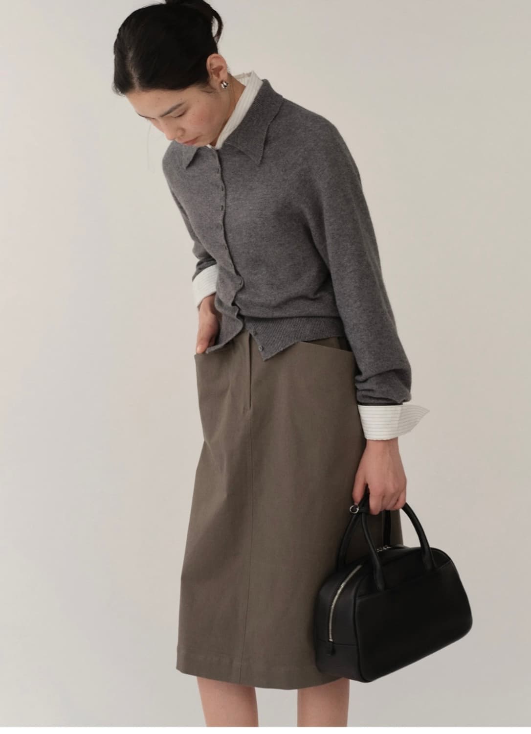 킨더살몬 캐시미어 가디건 멜란지 그레이 상품이미지3