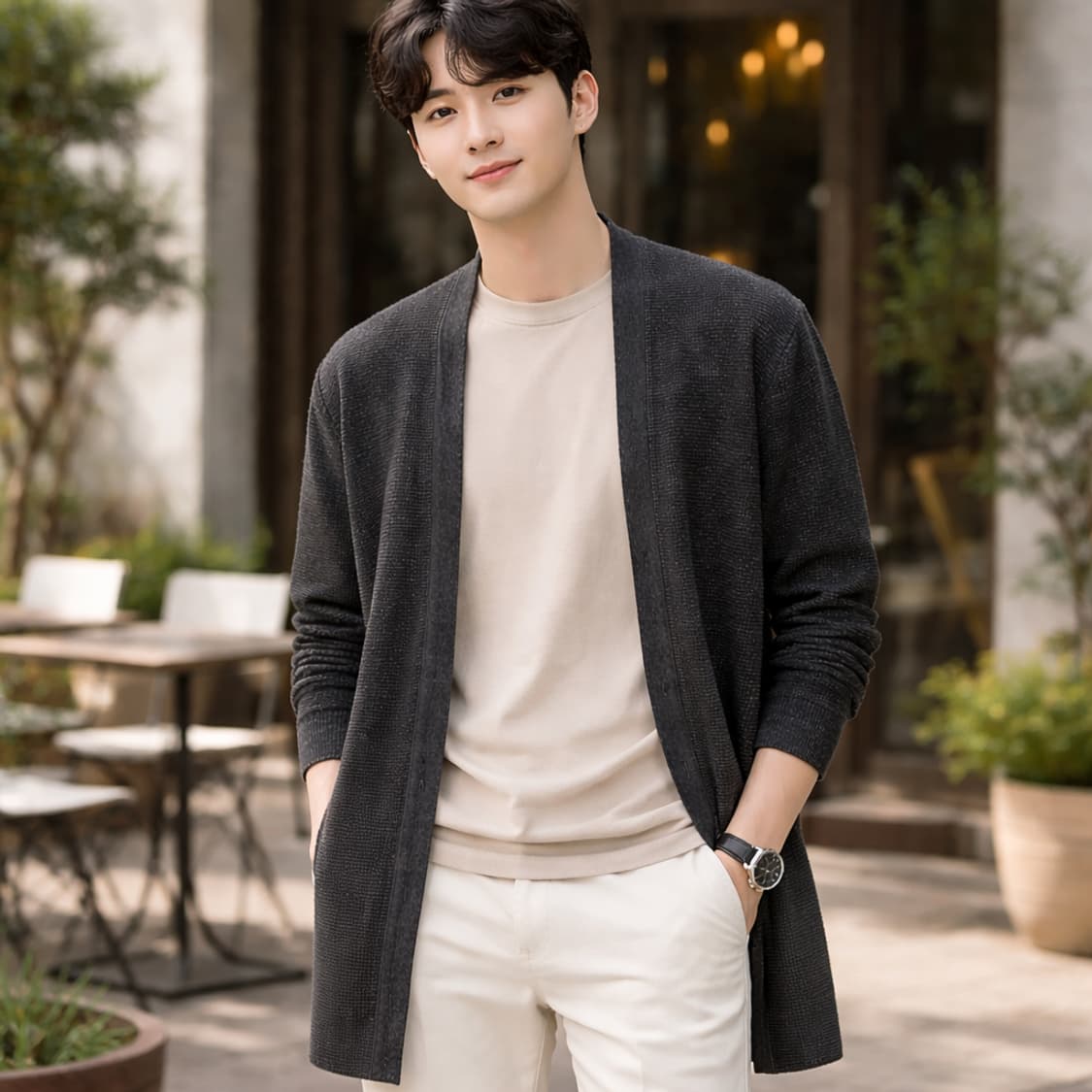 시리즈(series;) 캐시미어 혼방 오픈형 가디건 차콜 상품이미지1