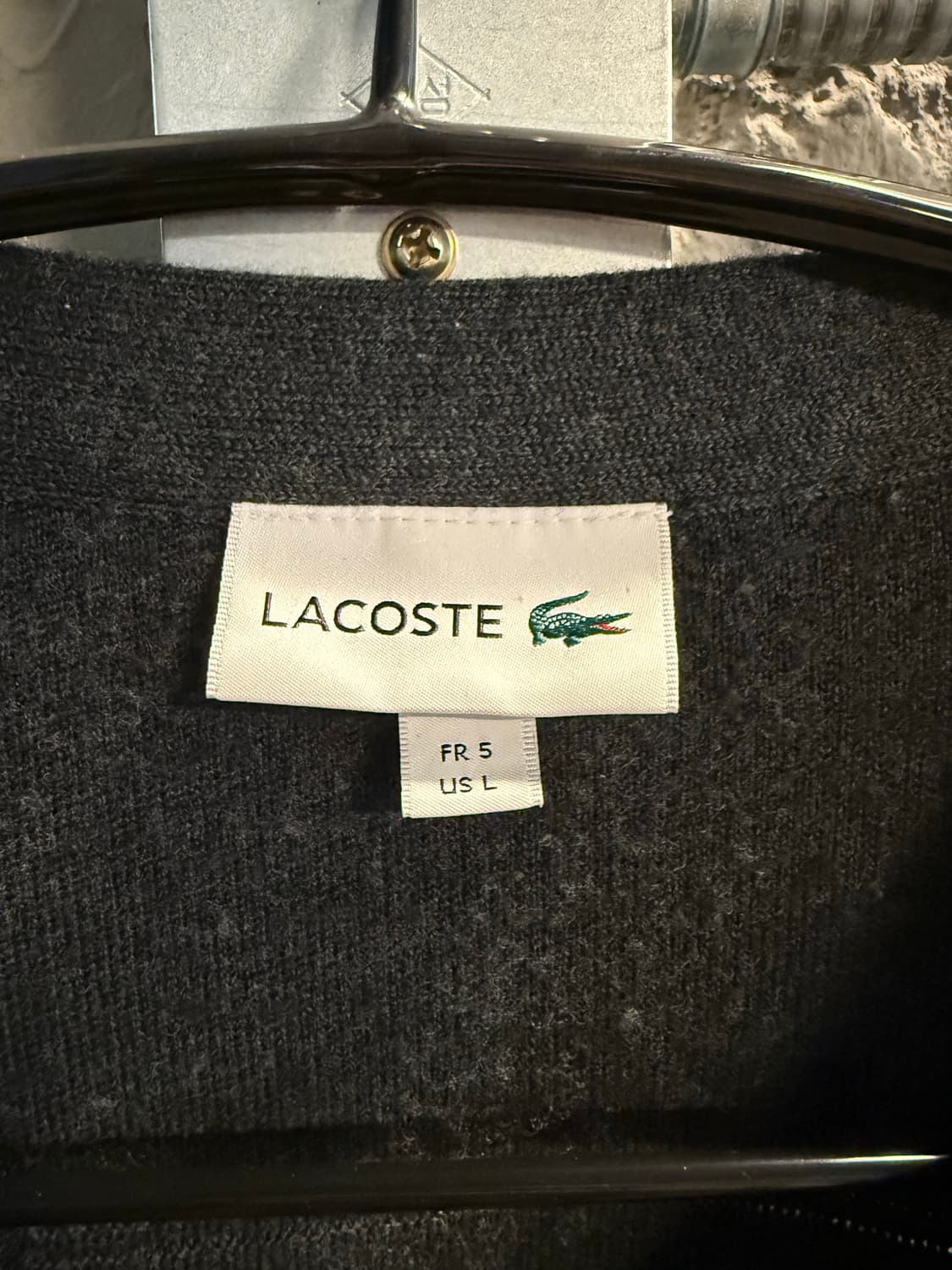L 라코스테 LACOSTE 울 100% 브이넥 가디건 차콜 상품이미지5