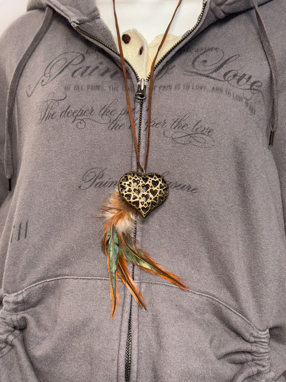 Bold heart pendant feather necklace  상품이미지5