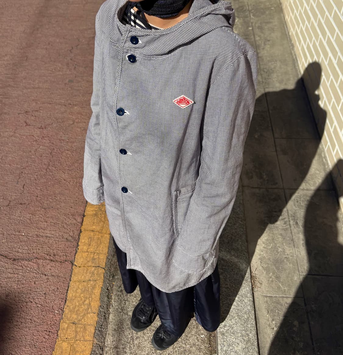 단톤 체크 후드 코트 상품이미지4