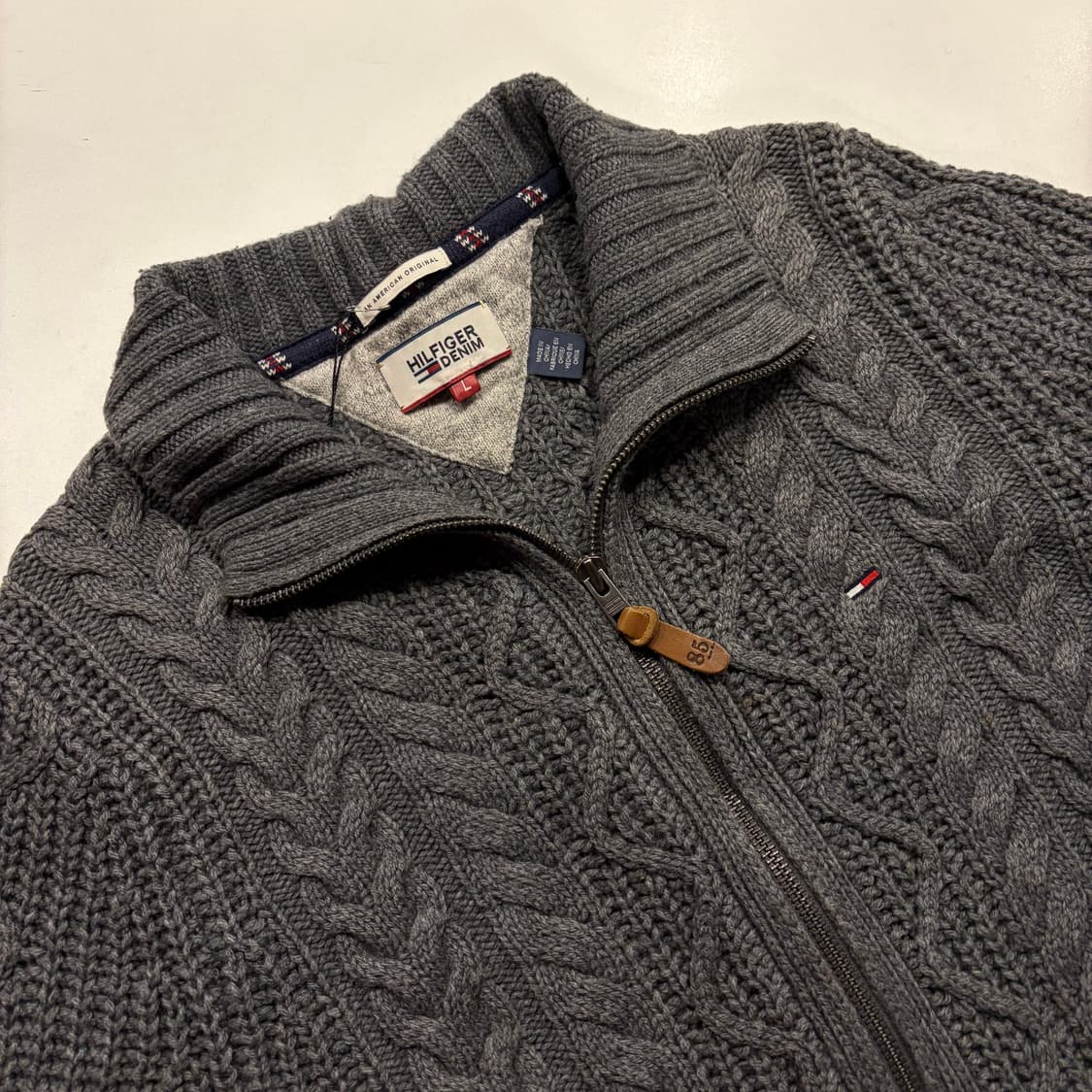 [L] 타미힐피거 꽈배기 그레이 니트 집업 가디건 C859 상품이미지3