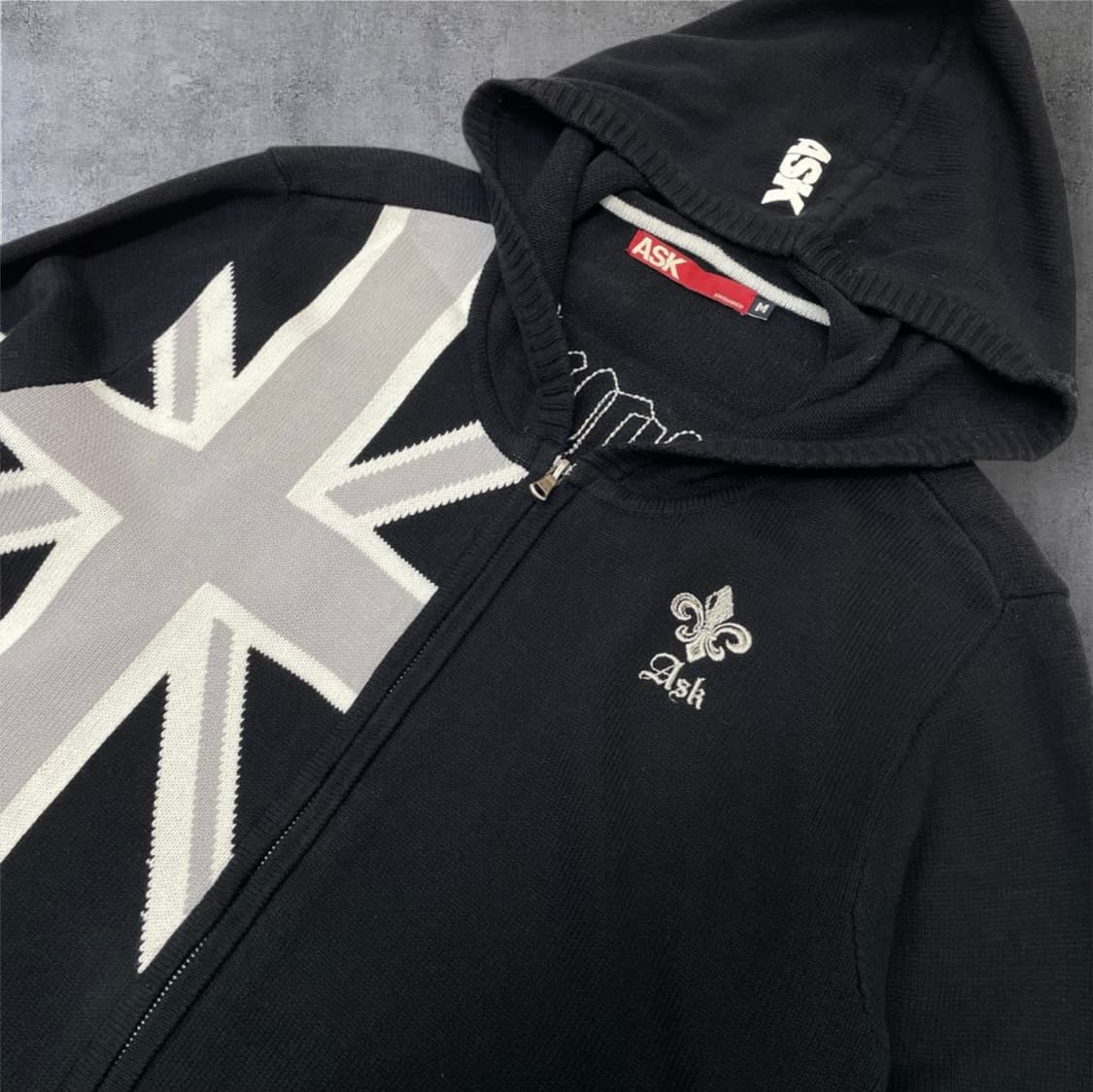 에스크 ASK 블랙 y2k 유니언잭 니트 후드집업 M 상품이미지2