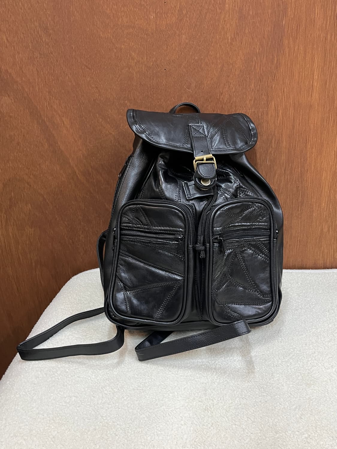 (Deadstock)소가죽 패치워크 백팩 블랙 상품이미지5