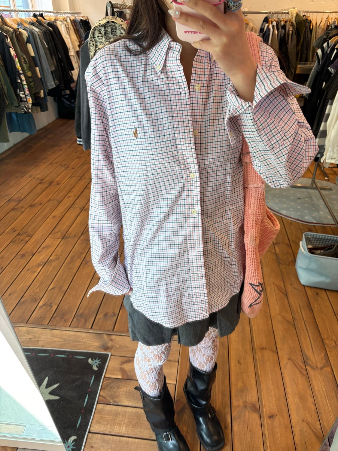 폴로 핑크 체크 셔츠 상품이미지1