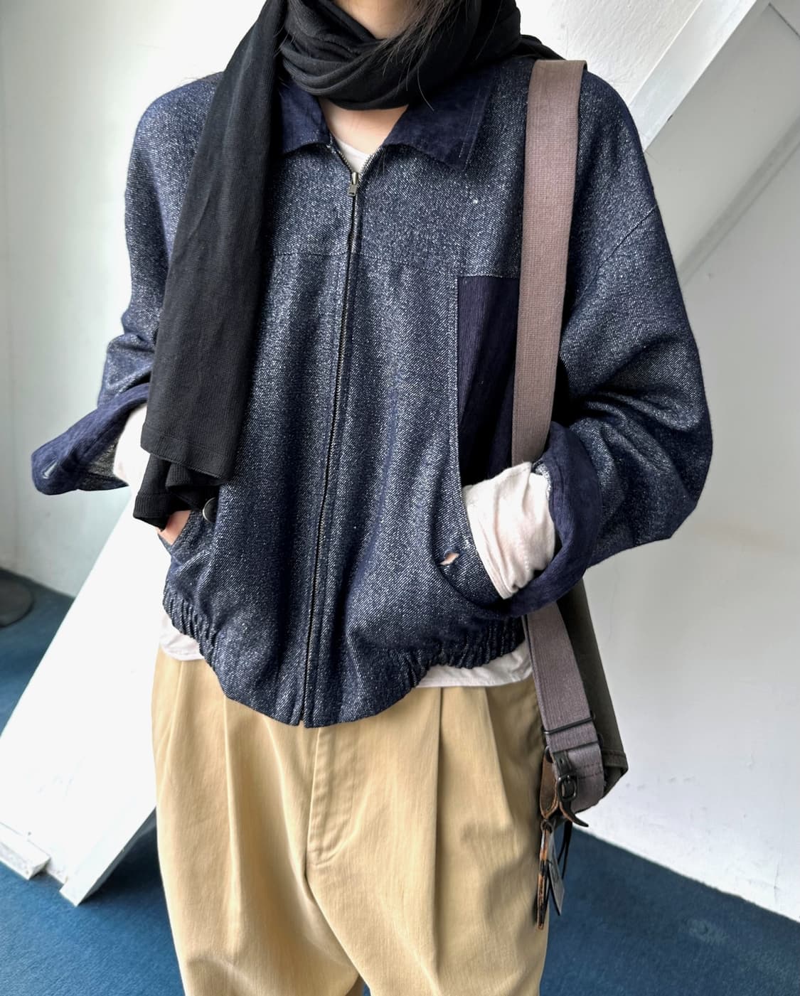 Design knitted panel blouson 상품이미지10