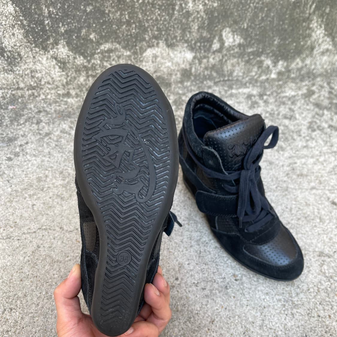 [36] ASH 블랙 레더/스웨이드 웨지힐 스니커즈 (230) 상품이미지6