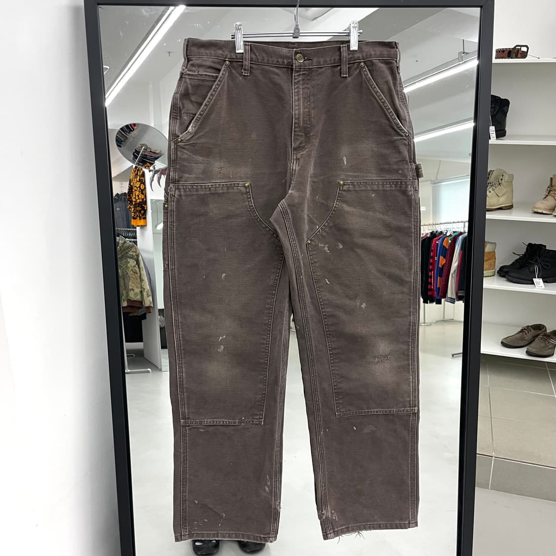 칼하트 OG 더블니 다크브라운 덕캔버스 카펜터 페이딩 와이드 워크팬츠  상품이미지3