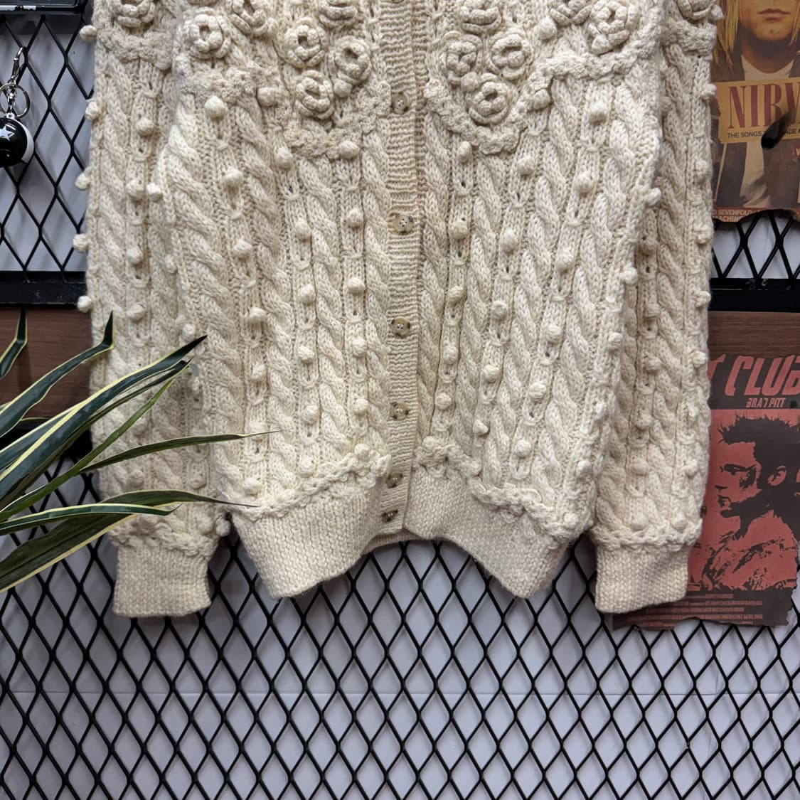 80s JPN VINTAGE 니트 가디건 입체 플라워 디테일 아이보리 상품이미지4