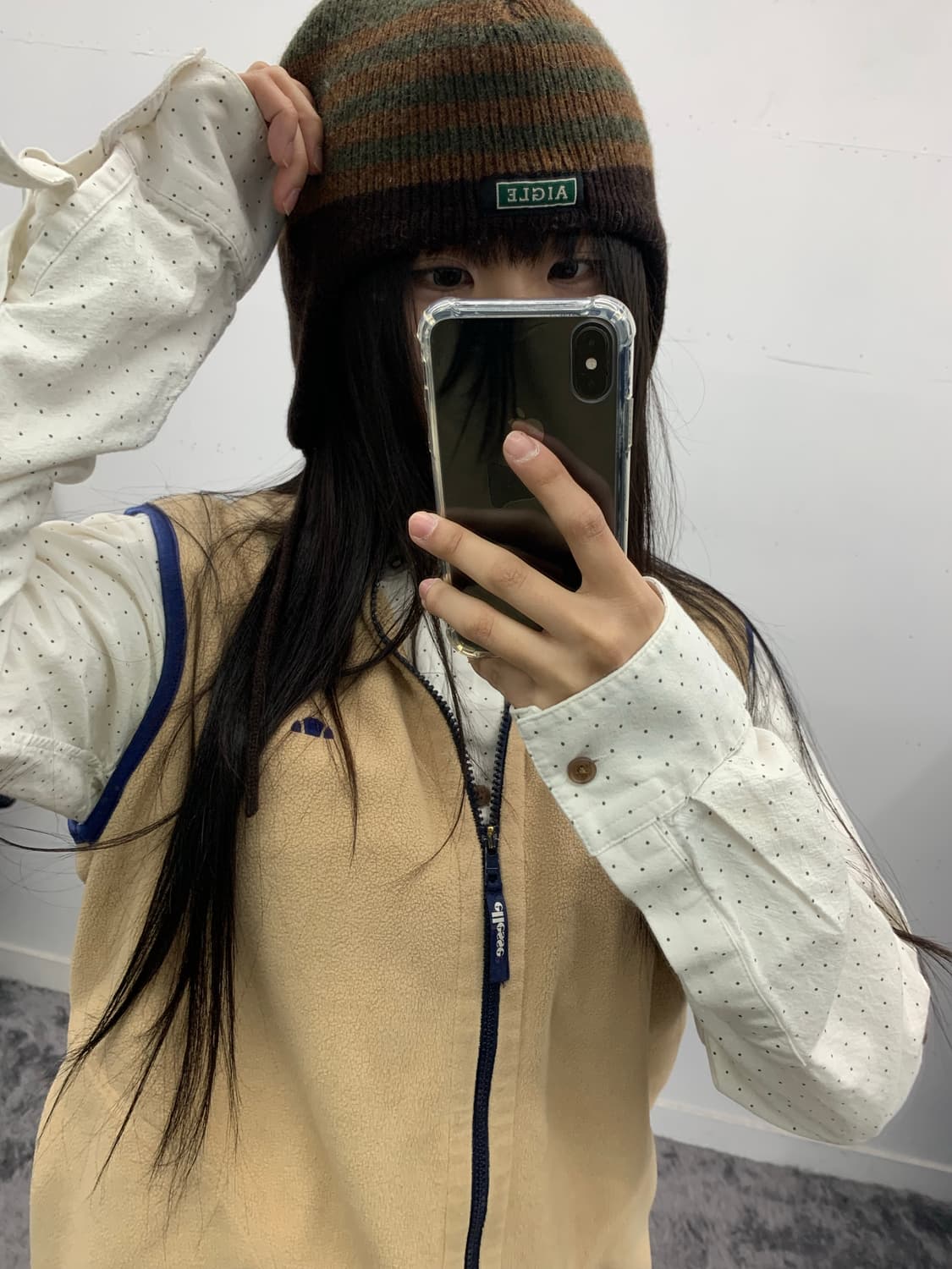 카키 스트라이프 이어플랩 비니 상품이미지2