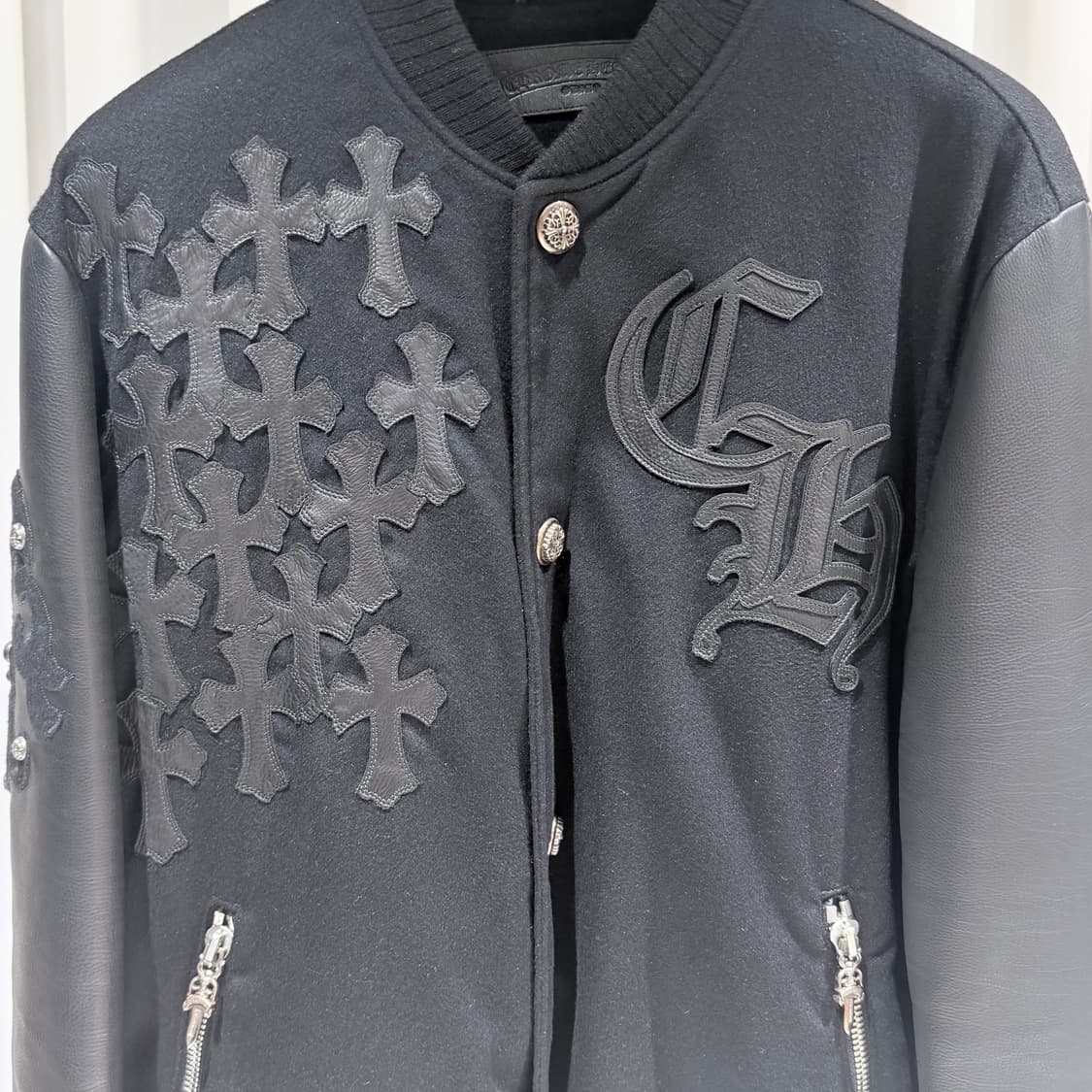 (A+/L) / 크롬하츠 레터맨 레더 바시티 가죽 자켓 블랙 상품이미지2