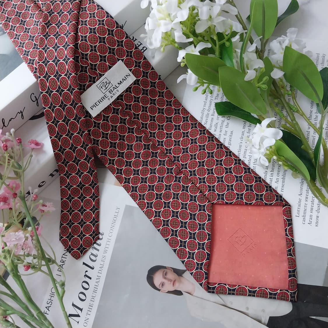 발망 실크 네이비&레드 기하학 패턴 넥타이 9.7cm A+등급 K1624 상품이미지6