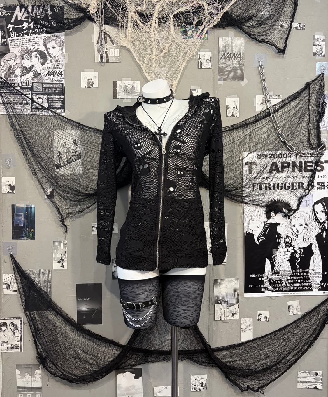 Gothic mesh skull detail hoodie zip up 상품이미지1