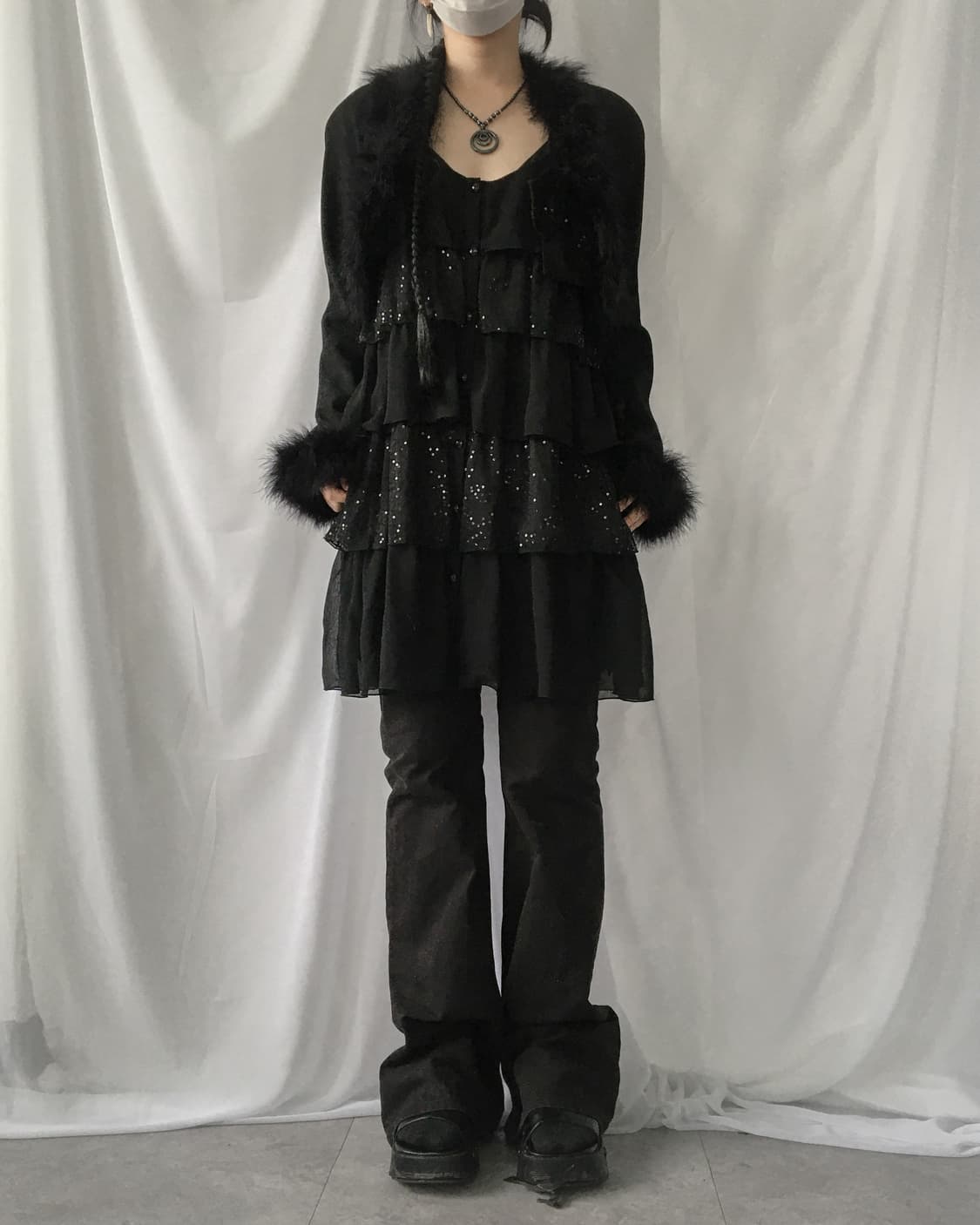 Fake fur trimming open jacket 상품이미지1