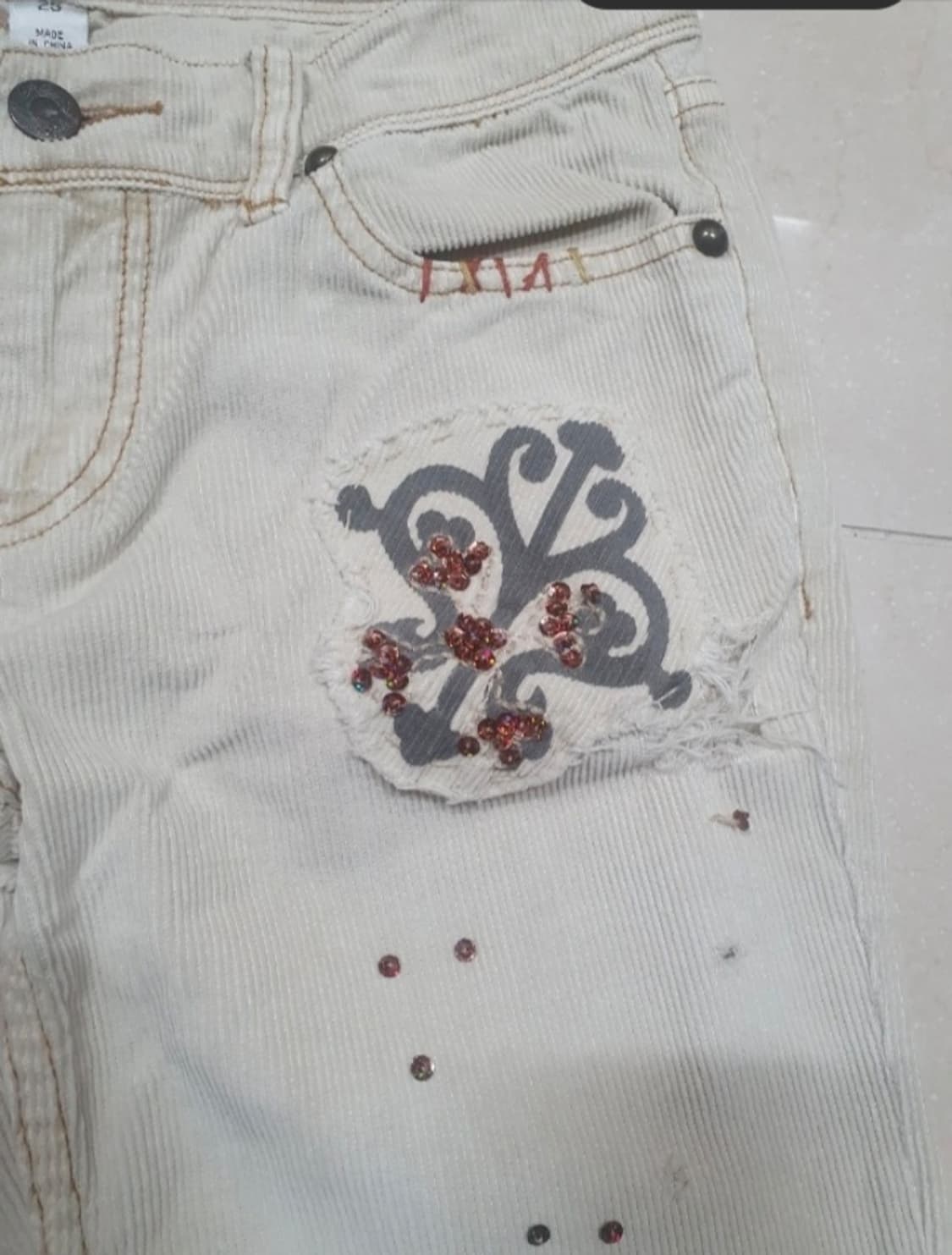 프리피플 자수 코듀로이 데미지 빈티지 면바지 상품이미지6