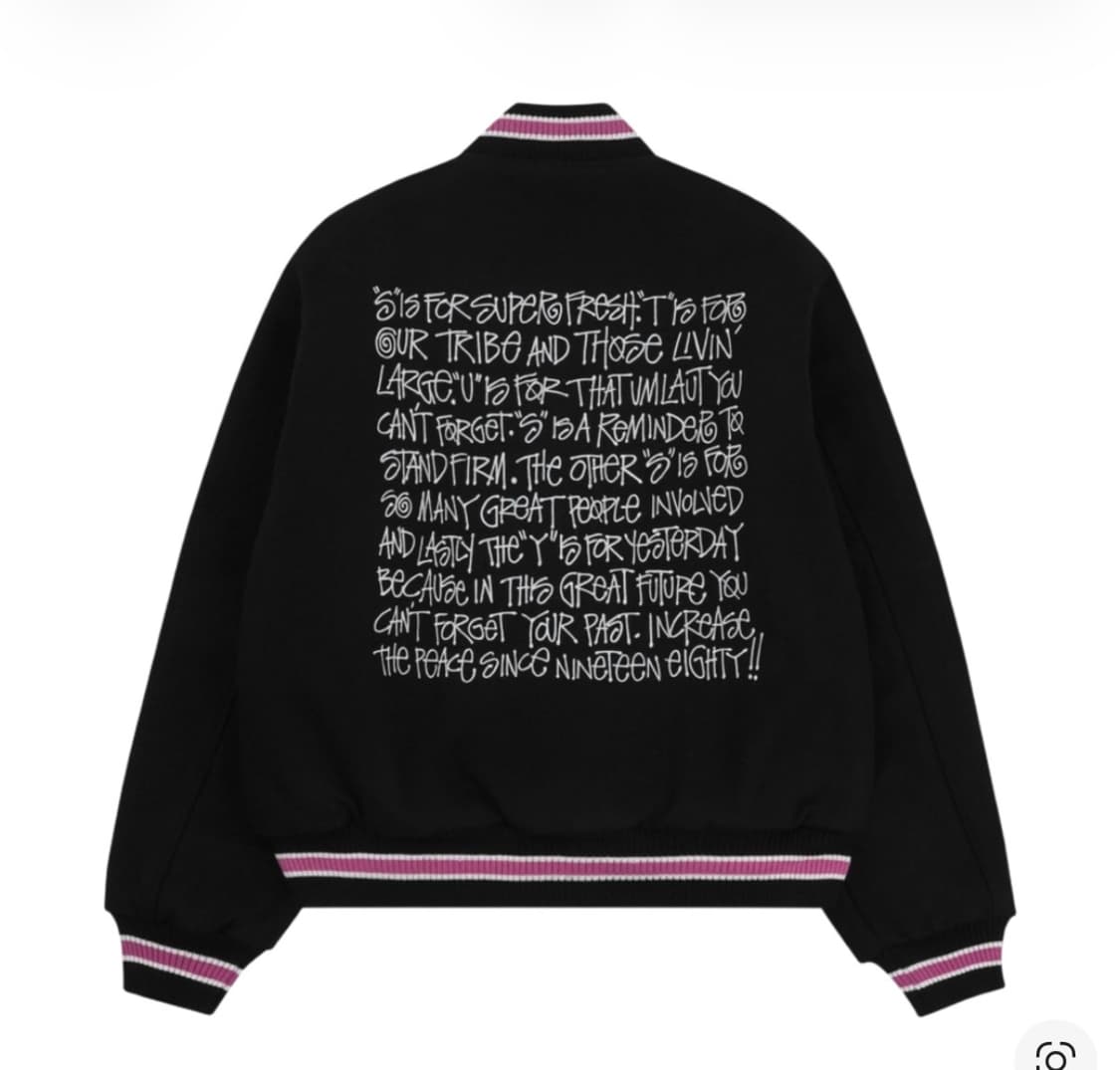 스투시 S 토크 멜튼 바시티 자켓 블랙 xl 상품이미지2