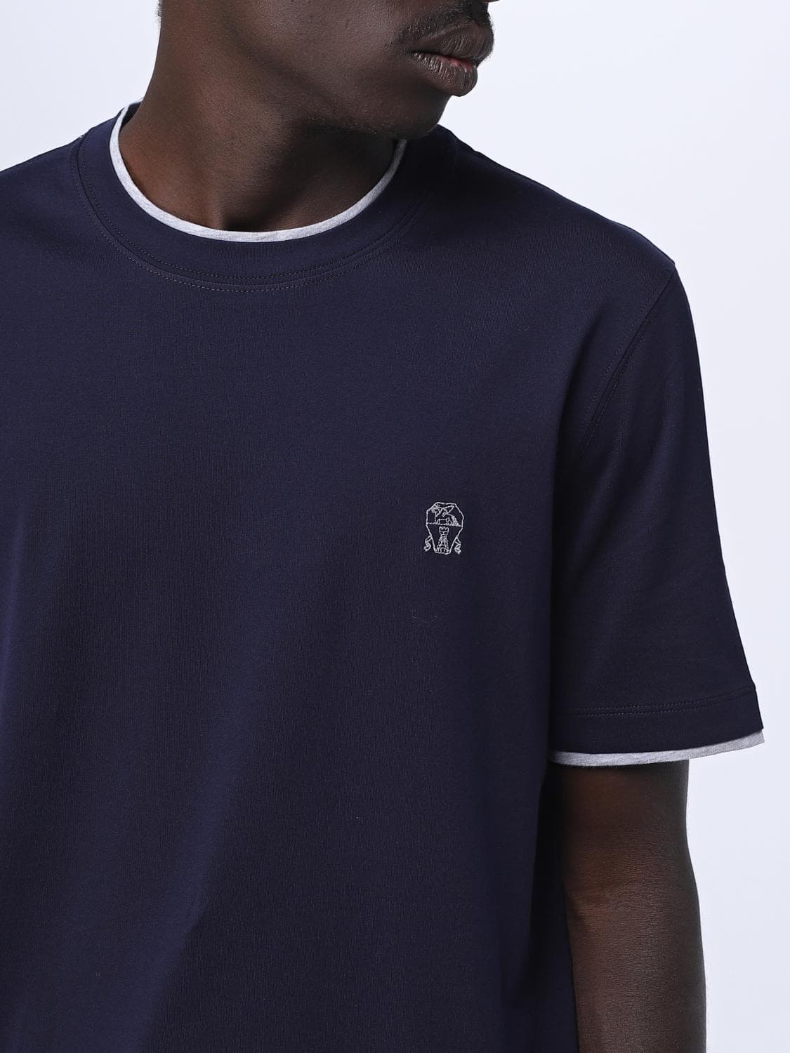 (A+/L) / 브루넬로쿠치넬 로고 프린트 레이어드 반팔 티셔츠 네이비 상품이미지7