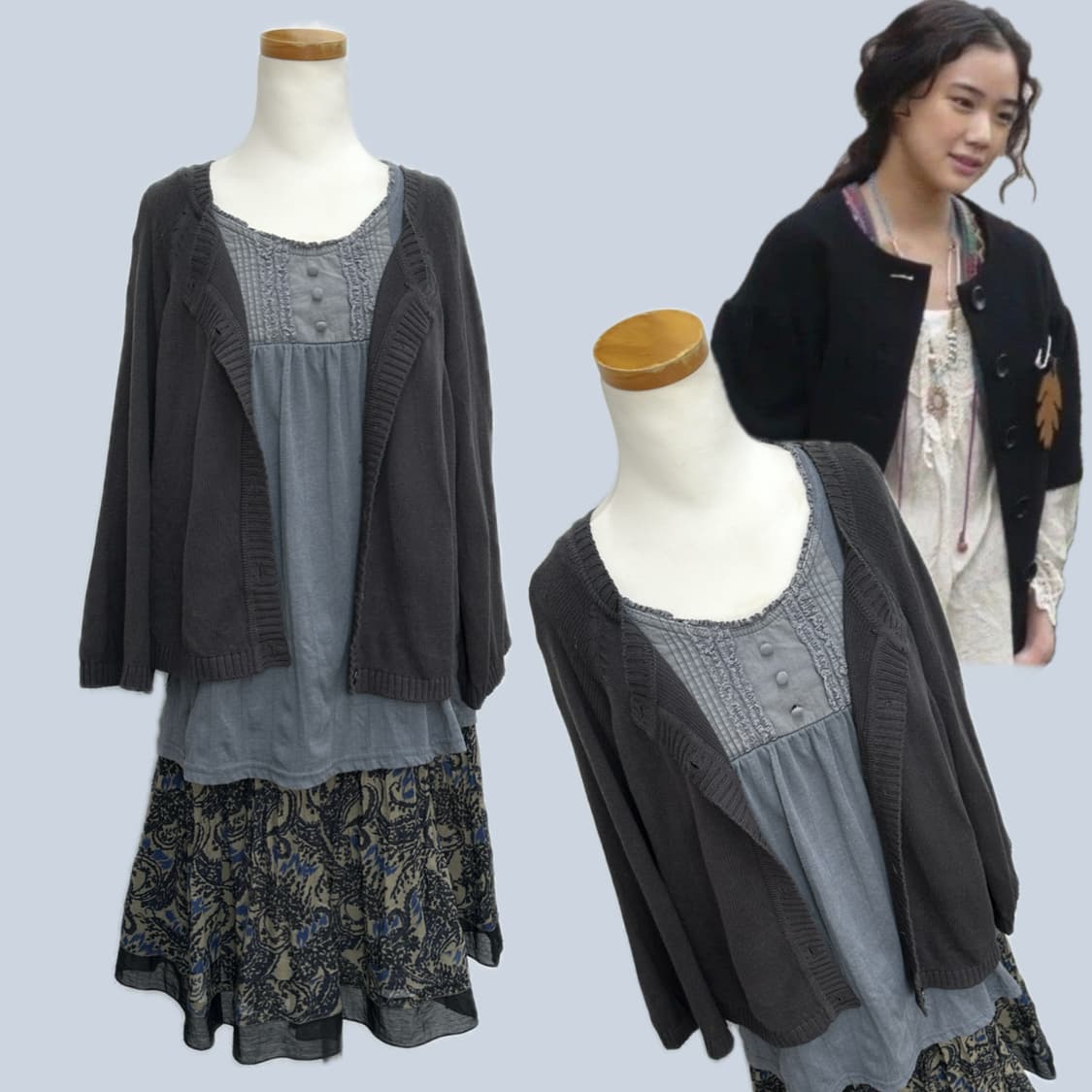 🫧하구미의 에스닉 모리걸 코디세트 🫧 레이어드 가디건 스커트 그런지 상품이미지2